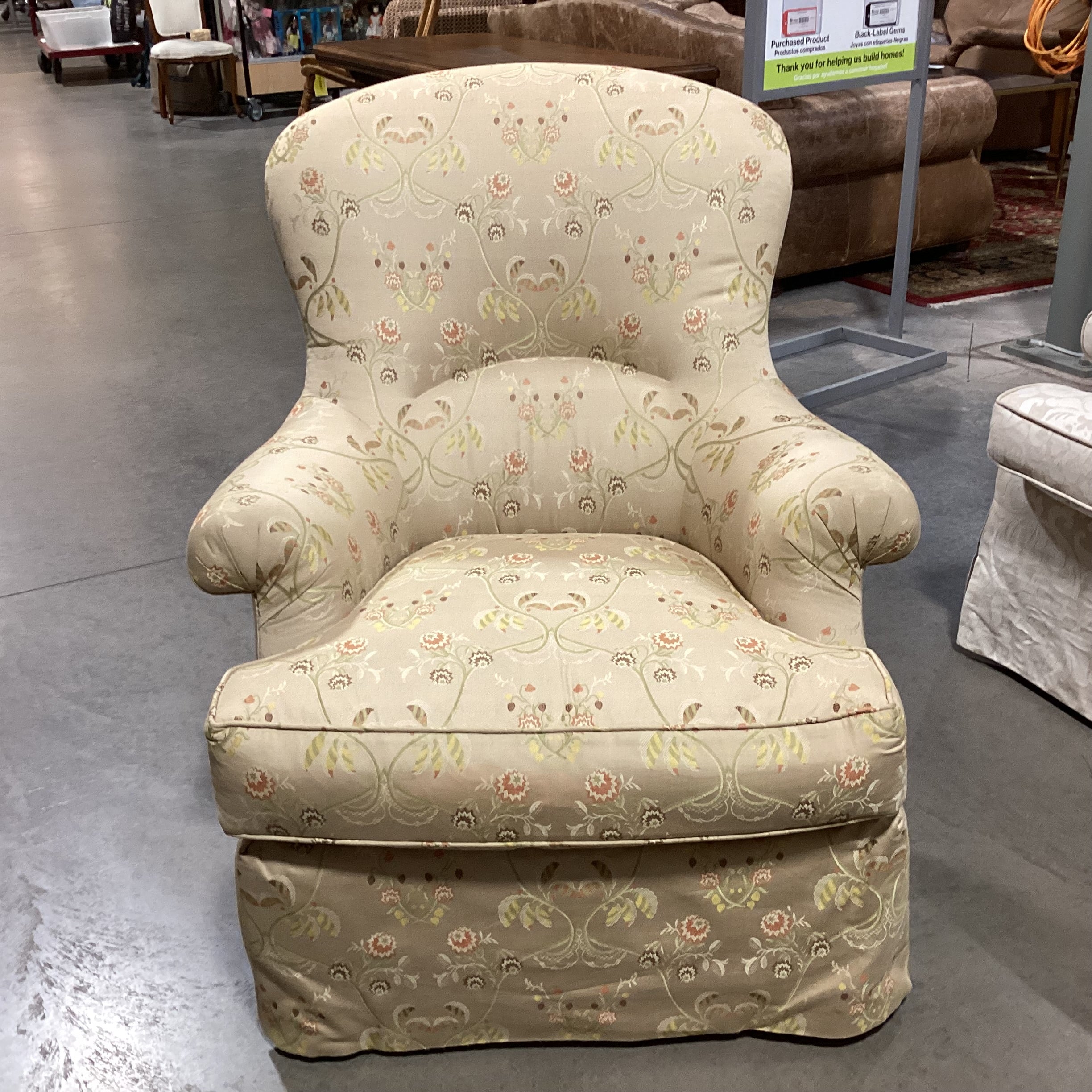 JJ Custom Gold Silk Like Floral Down Mix Chair 34"x 34"x 39"