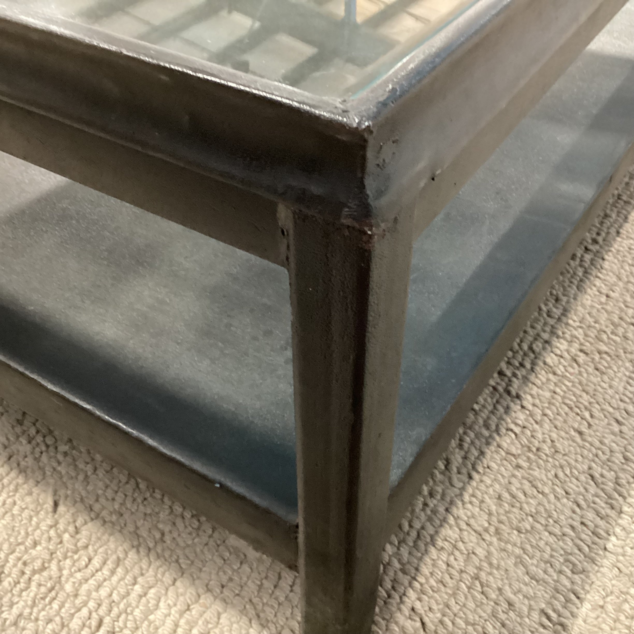 Industrial Modern Black Textured Iron & Glass 2 Tiered Coffee Table 48"x 32"x 18.5"