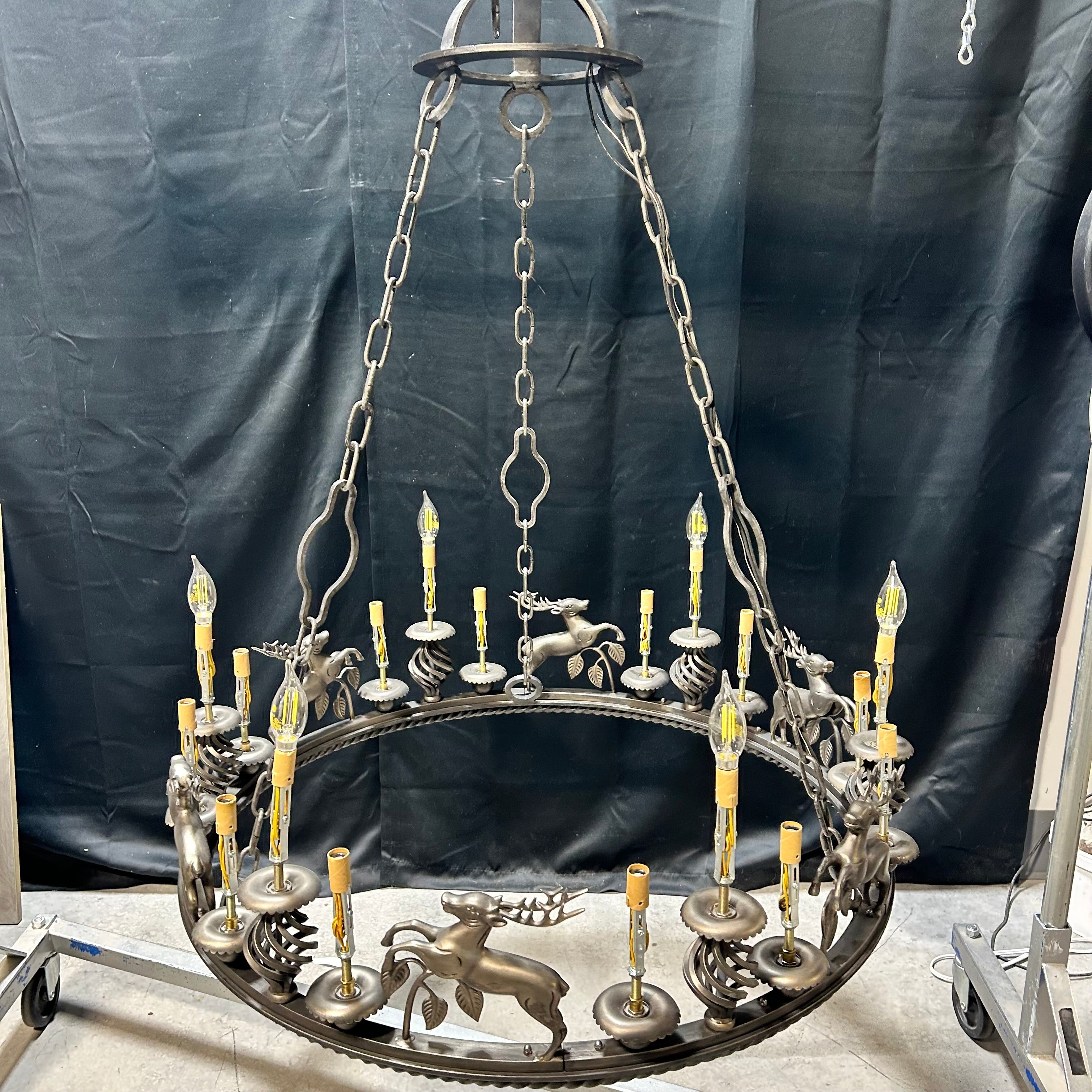 Vintage Custom-Made Leaping Stag 18 Light Chandelier 36"x 44"