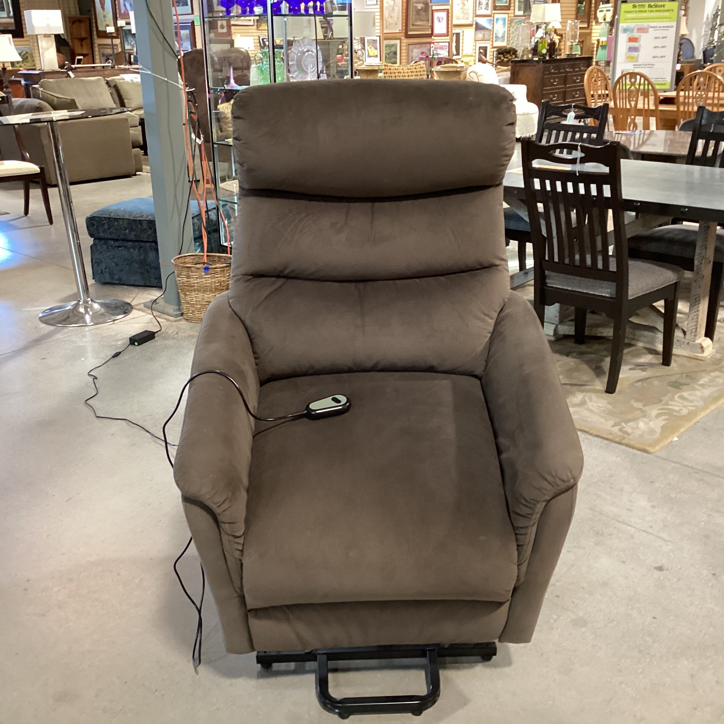 Taupe Brown Velvet Power Lift Recliner Chair 32"x 32" to 64"x 41"