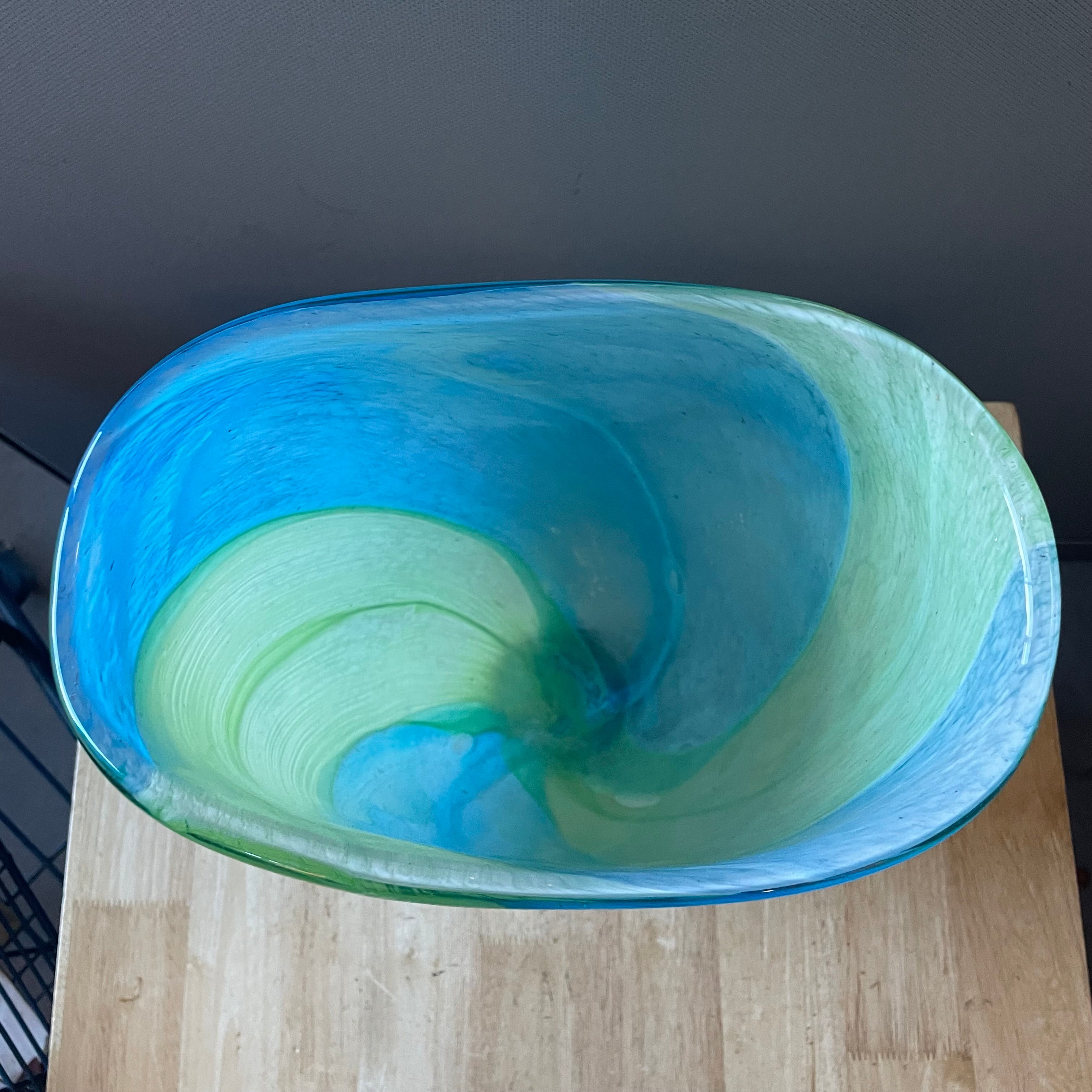 Handblown Blue/Green Swirls Glass Vase, 10"x 16"