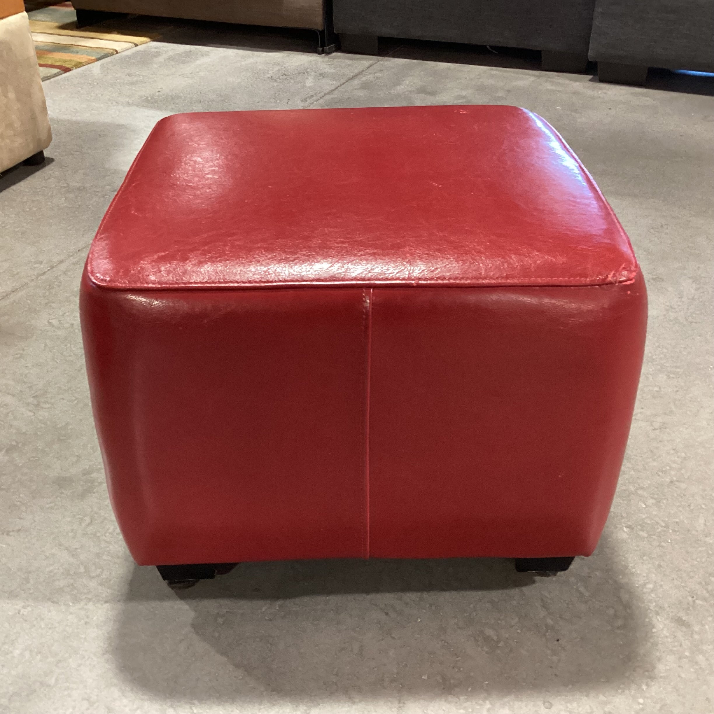 Red Leather Ottoman 21"x 21"x 16"