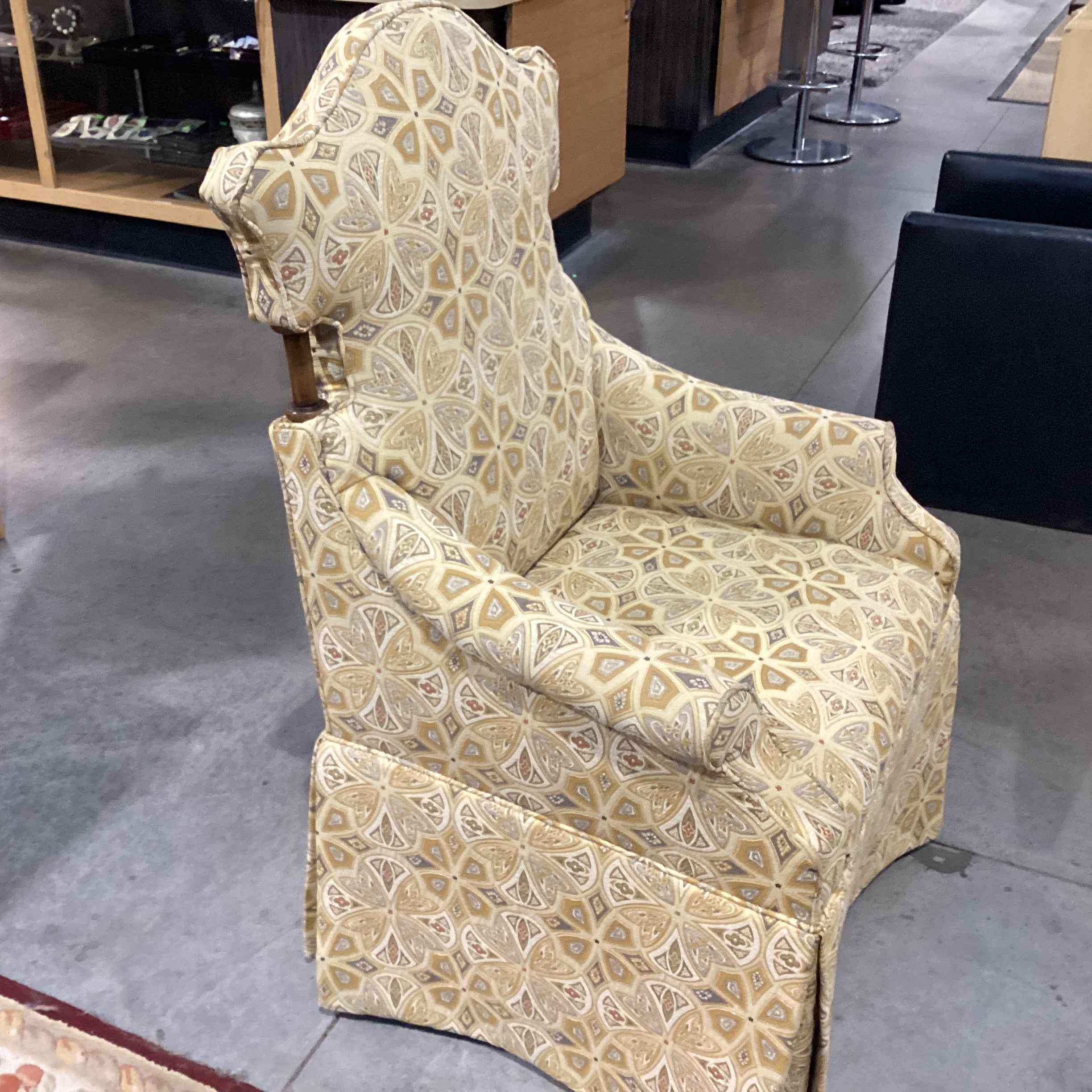 Tomlinson Erwin Gold Tones Raised Stitched Design with Wood Handles on Casters Chair 29"x 25"x 44"