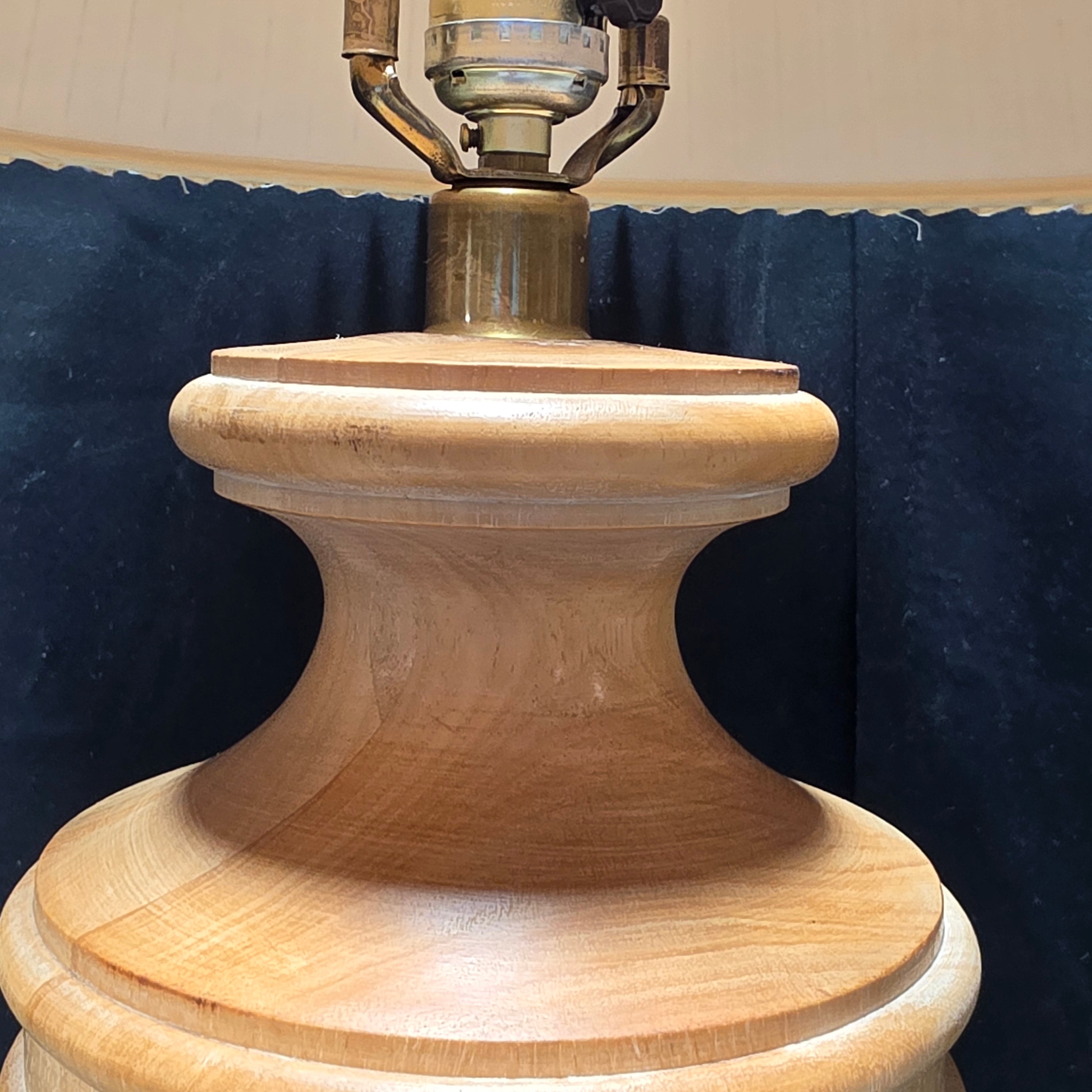 1970's Vintage Danish Solid Wood Table Lamp with Ruffle Shade 17.5"Dx29"