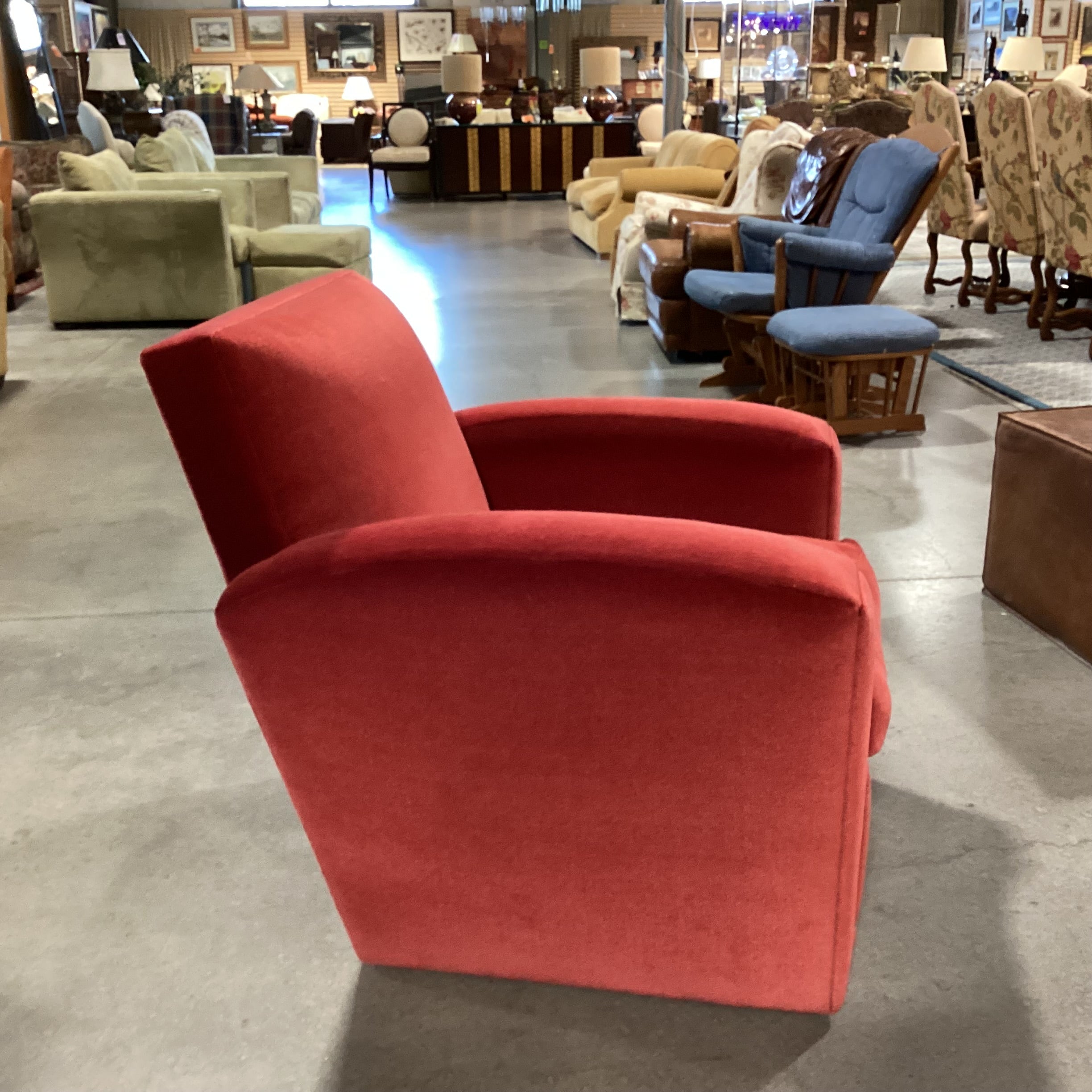 Art Deco Style Red Mohair Swivel Down Mix Chair 34"x 34"x 35"
