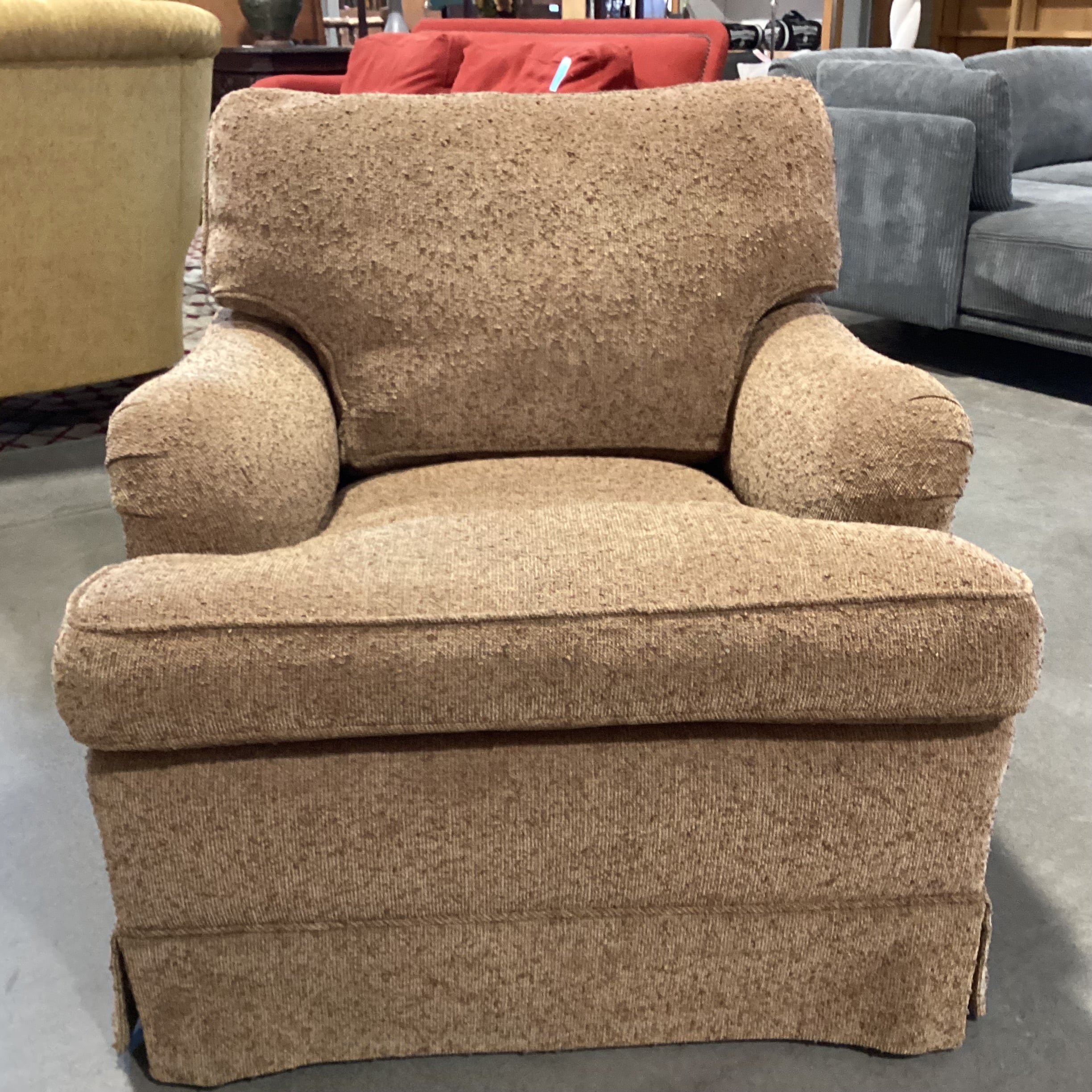 Brown Nubbed Woven With Ottoman Chair 35"x 38"x 32"