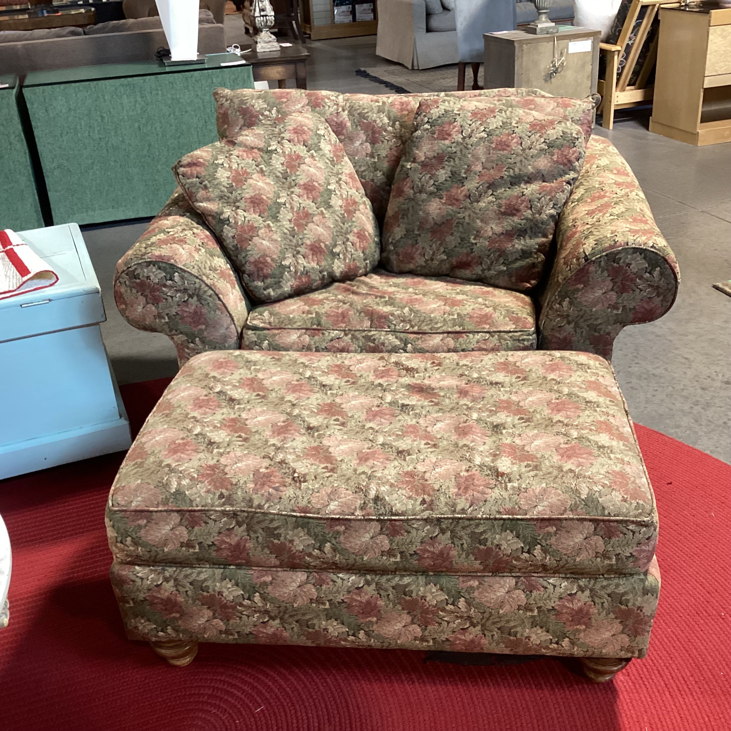 Cochrane Furniture Sage Pink Floral with Ottoman Oversized Chair 52"x 40"x 34"