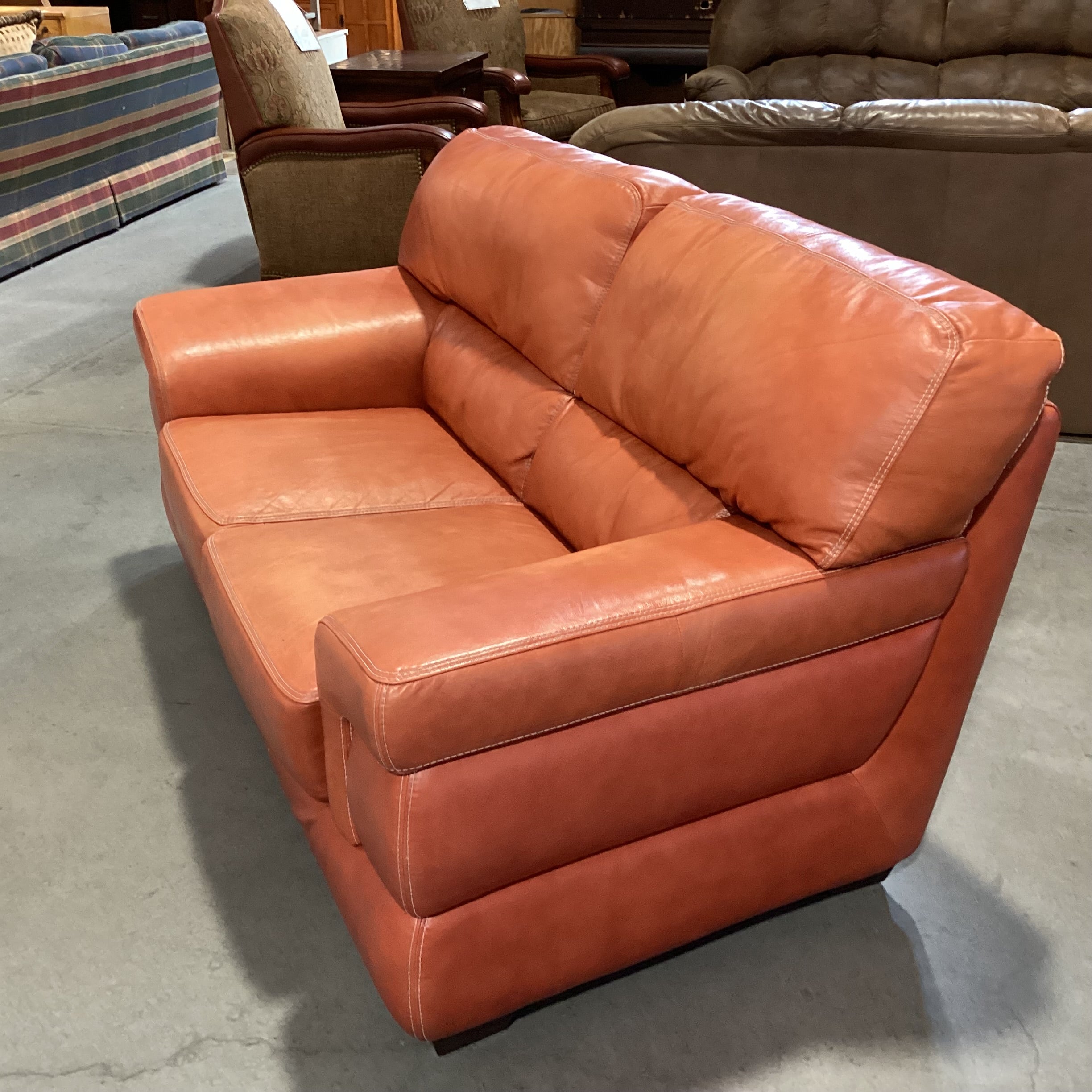 Burnt Orange Leather Loveseat Sofa 68"x 39"x 36"