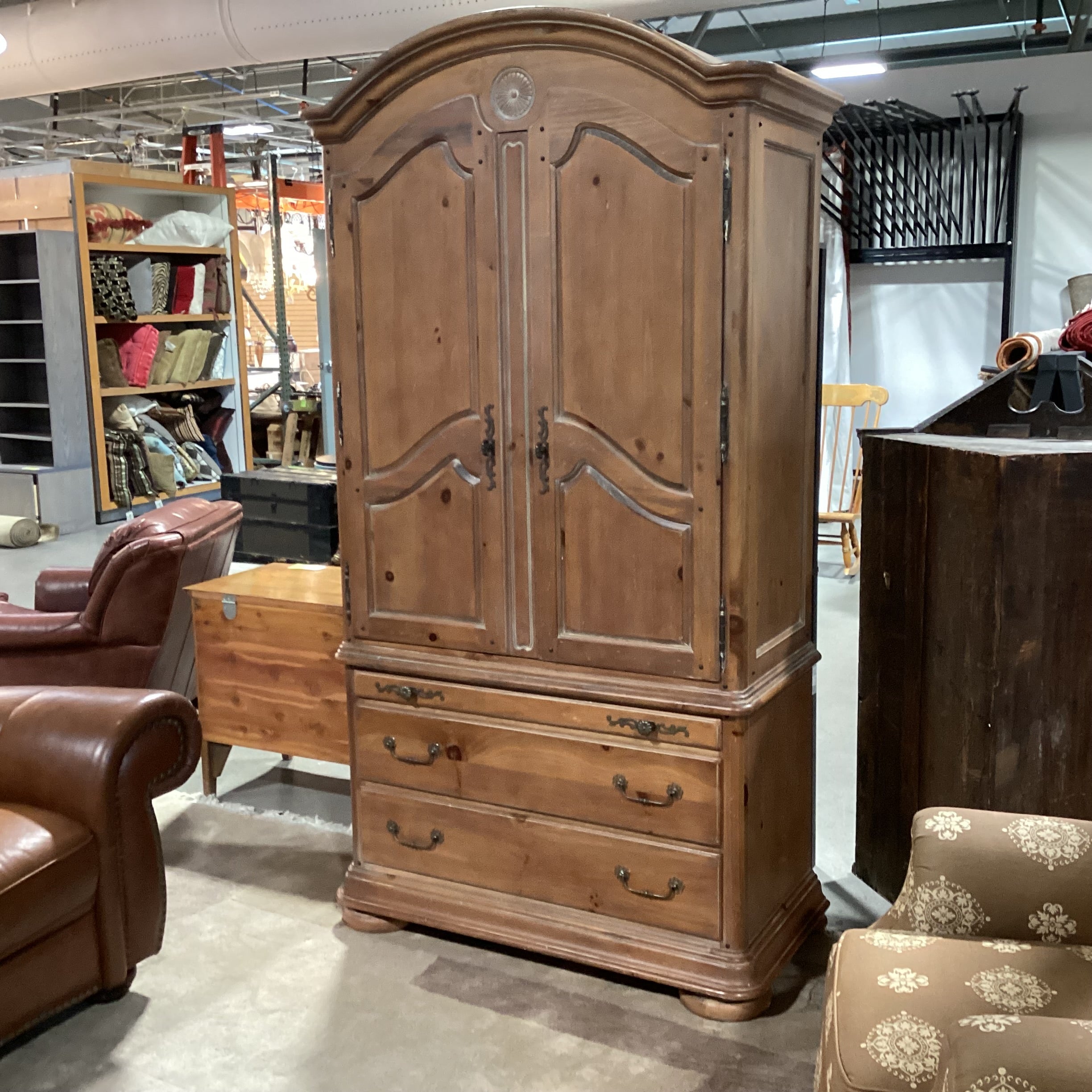Distressed Light Wash Finish Pine 2 Door With Sectioned Shelves & 4 Drawer Armoire 40"x 20"x 83"