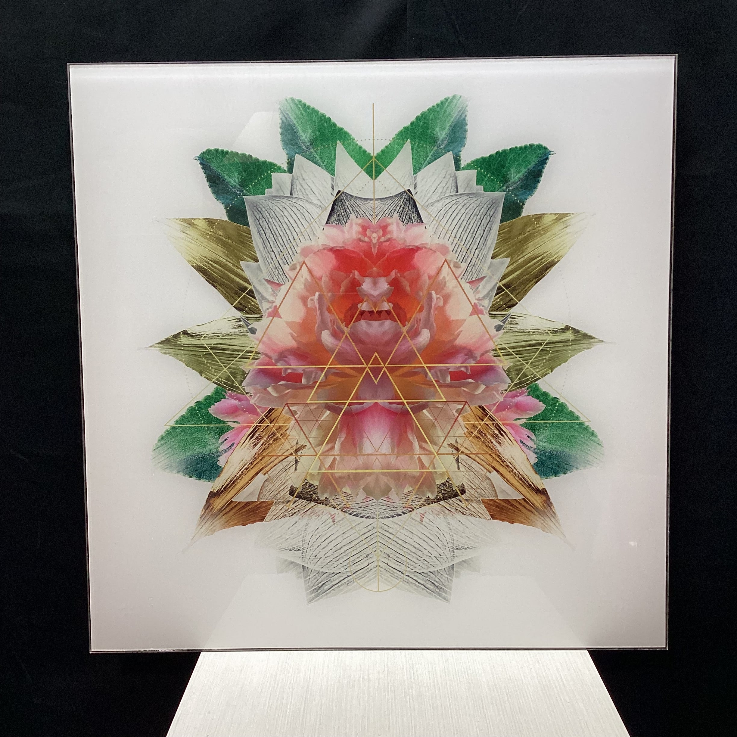 Symmetrical Flower/Nature Photograph Print With Gold Detailing 30" x 30"