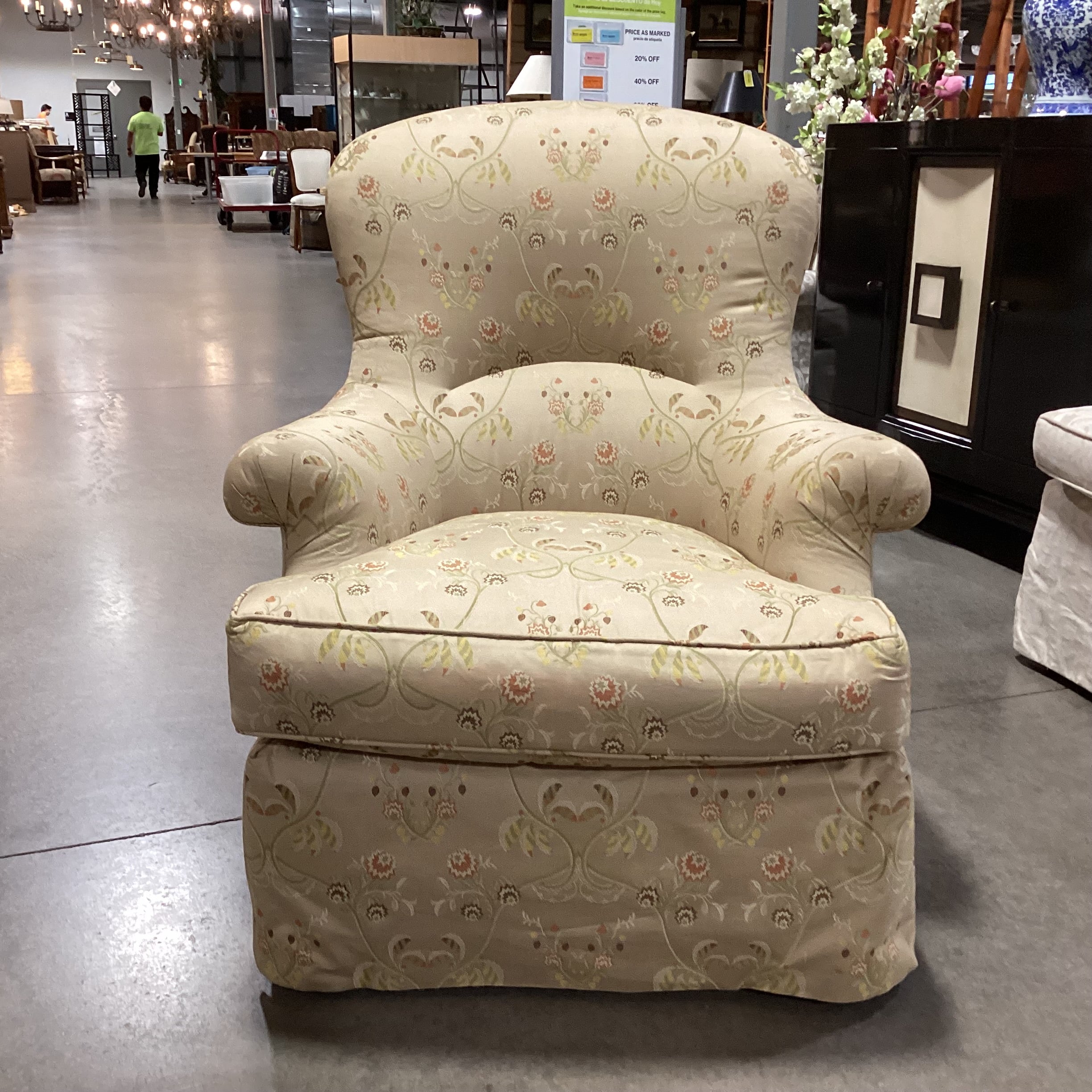 JJ Custom Gold Silk Like Floral Down Mix Chair 34"x 34"x 39"