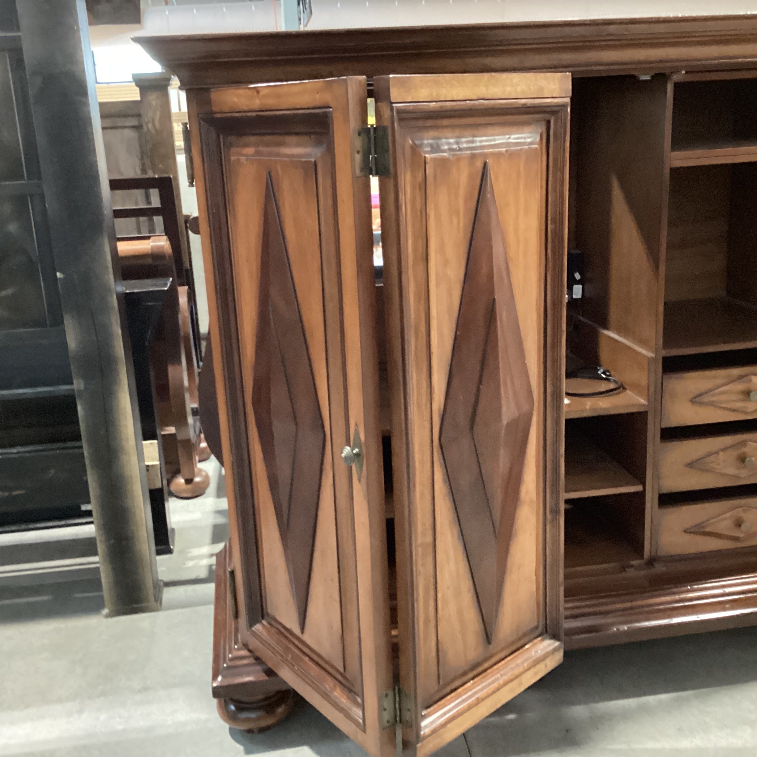 South Cone 2 Tone Finished Wood 2 Door with Fold 3 Drawer & Shelves Cabinet Armoire 71"x 28.5"x 64"