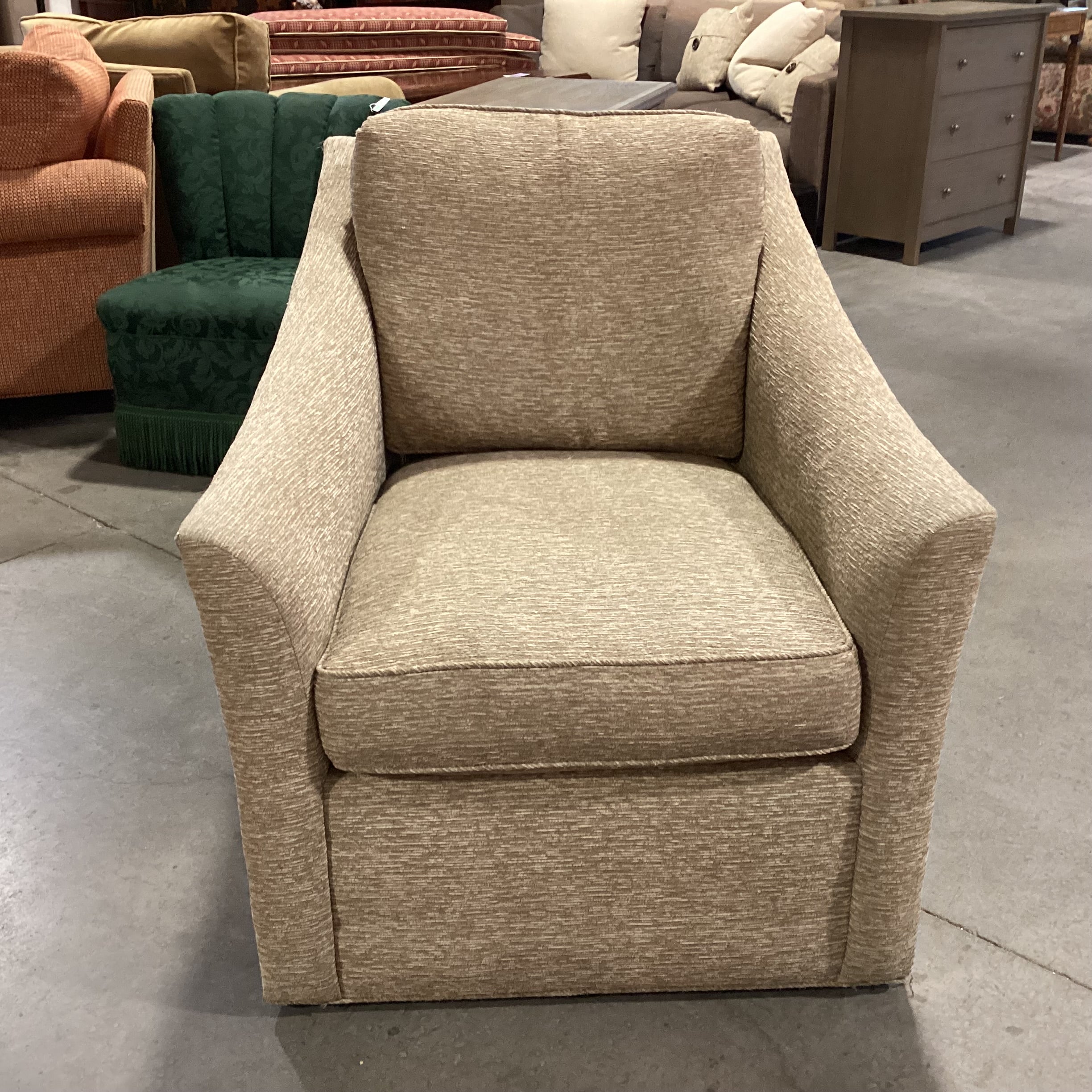 Pearson Heritage Home Group Tan & Cream Texture Woven Slope Arm Swivel Chair 32"x 38"x 34"