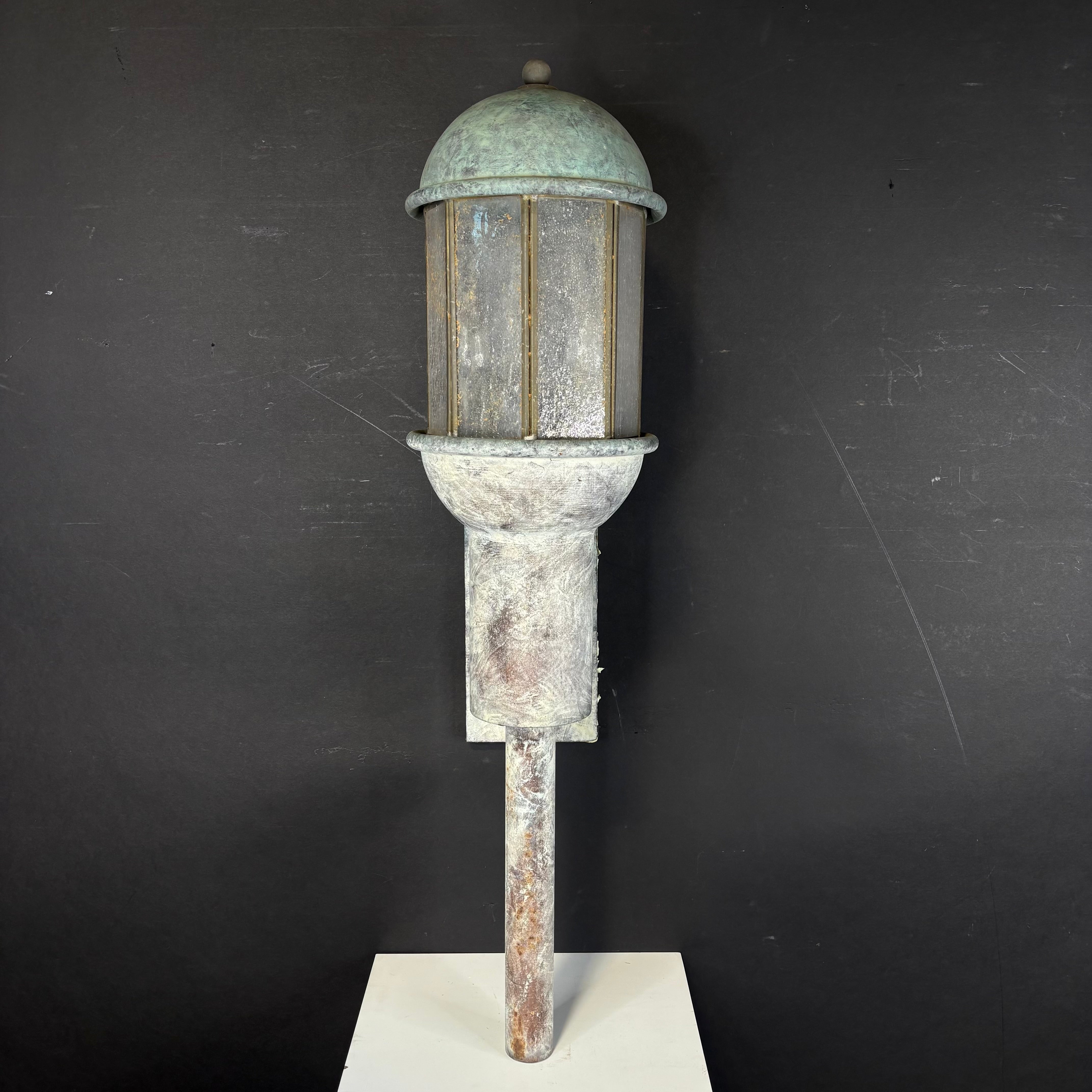 Rustic 2-Light Weathered Patina Iron and Glass Lantern Outdoor Wall Sconce 9”x 32”x 10”