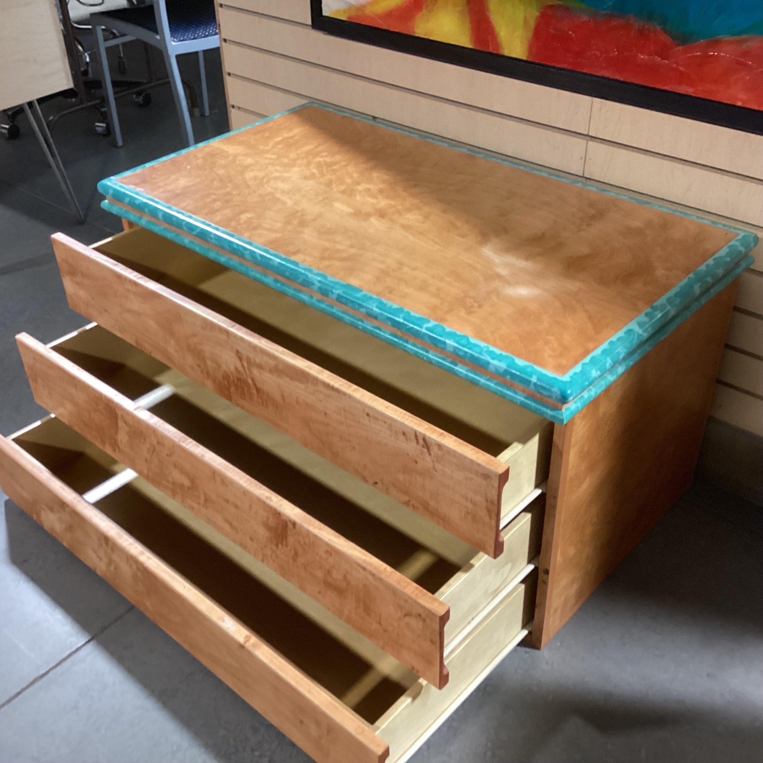 Texture Finished With Teal Edge 3 Drawer Chest 40"x 22"x 21"