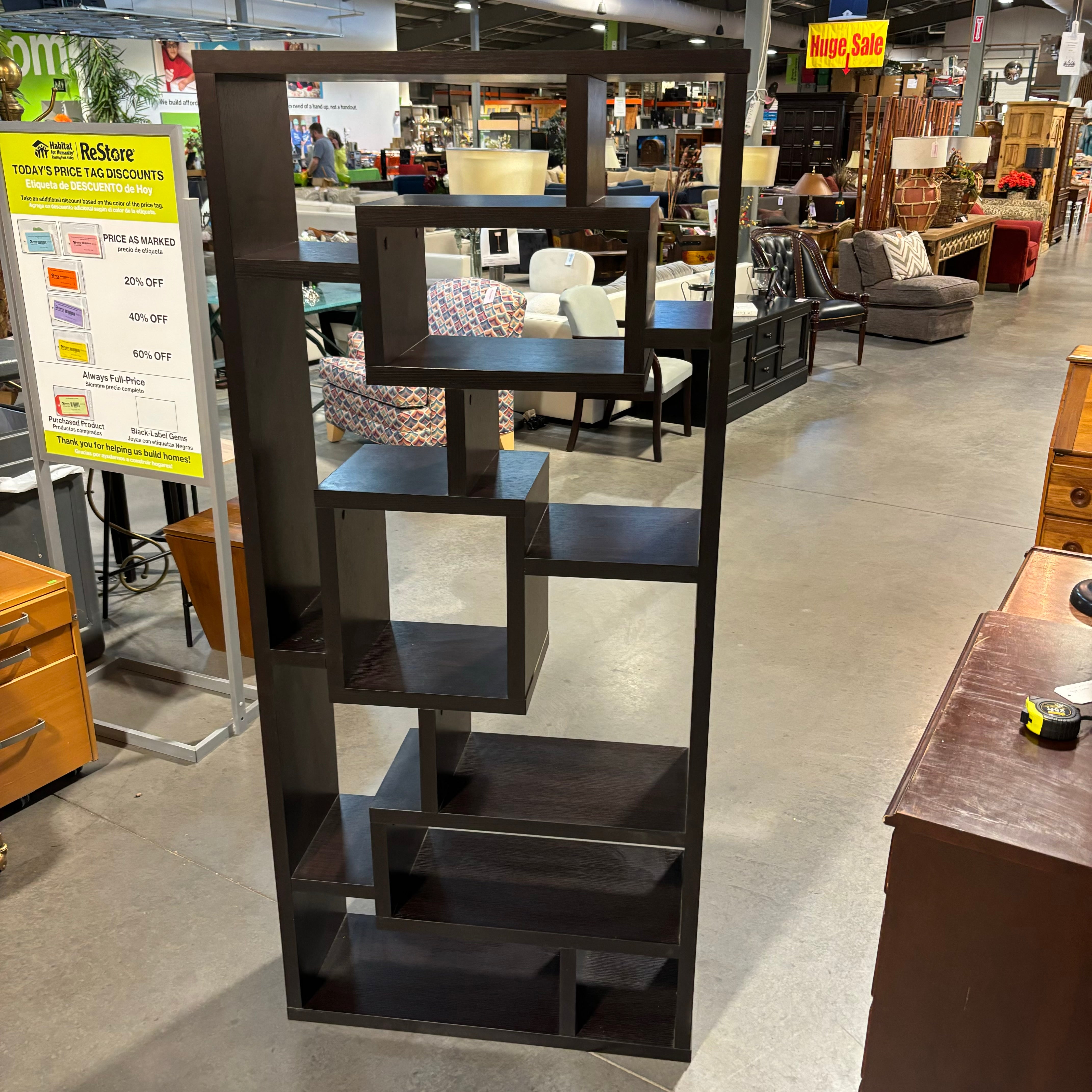 Dark Wood Style Laminate Modern Geometric Style Bookshelf 32"x 12"x 71"