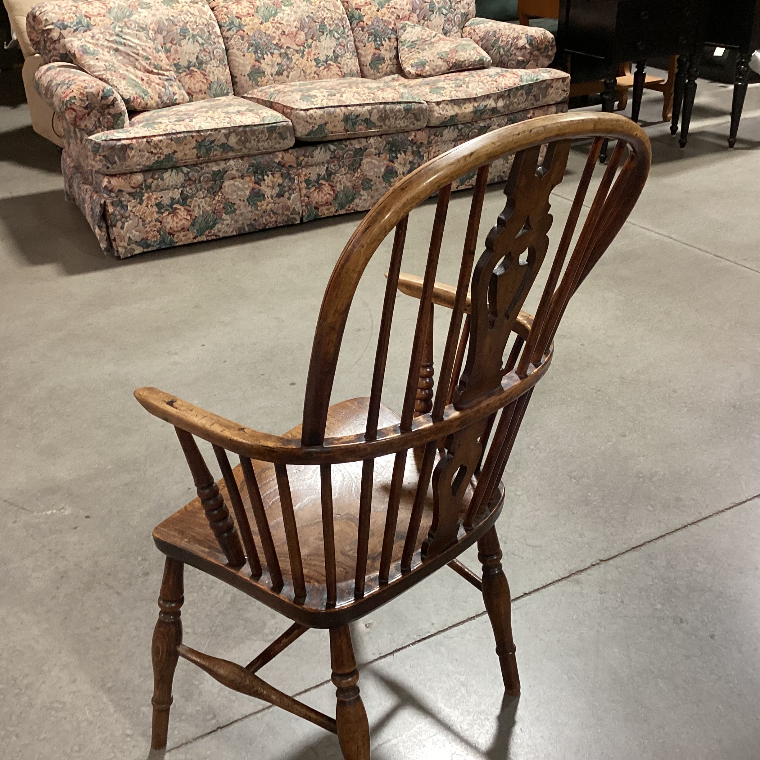 Antique English Elmwood High Back 1800 Windsor Arm Chair 21"x 21"x 41"