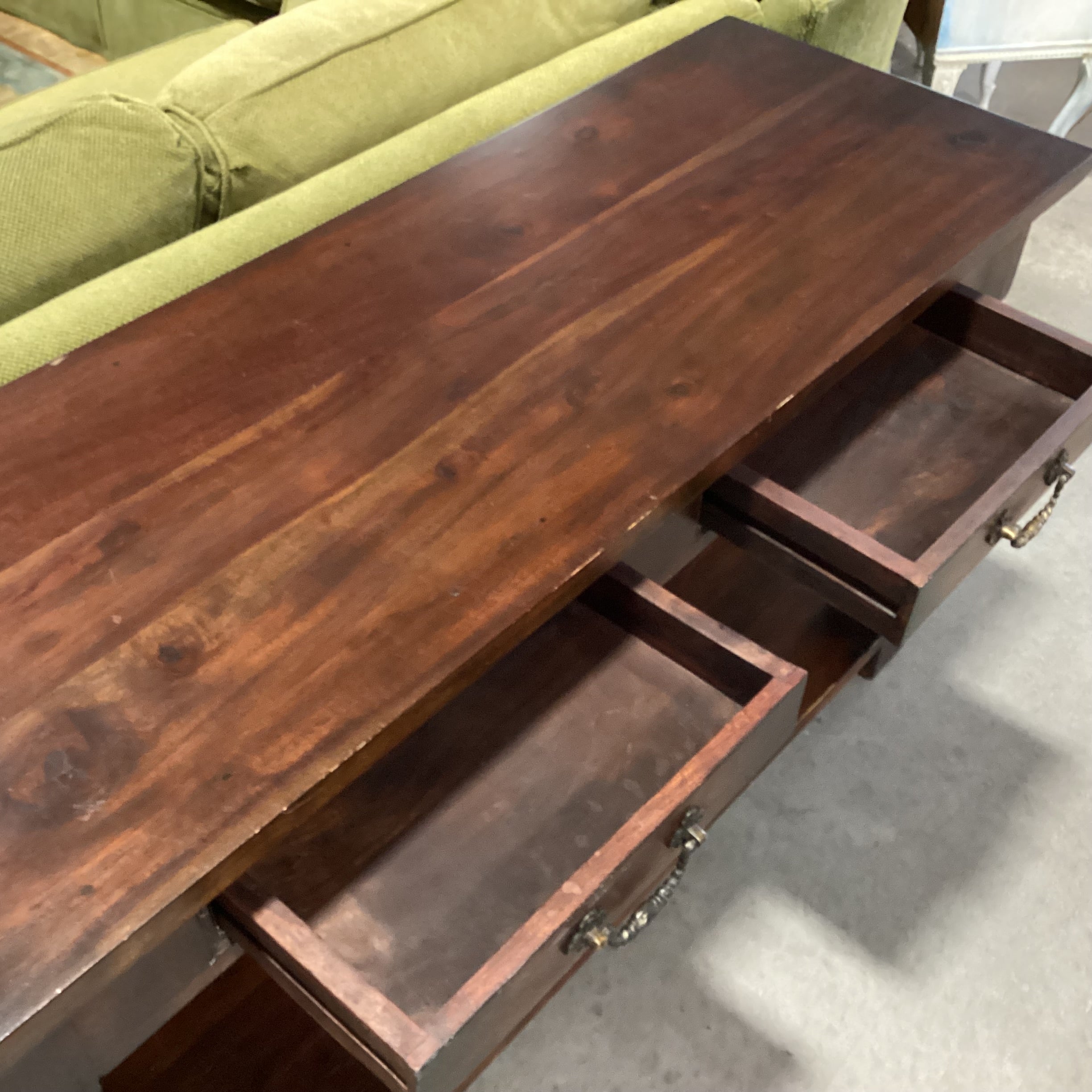 Solid Dark Finish Wood Carved Legs 2 Drawer & Bottom Shelf Console Sofa Table 52"x 18"x 30"