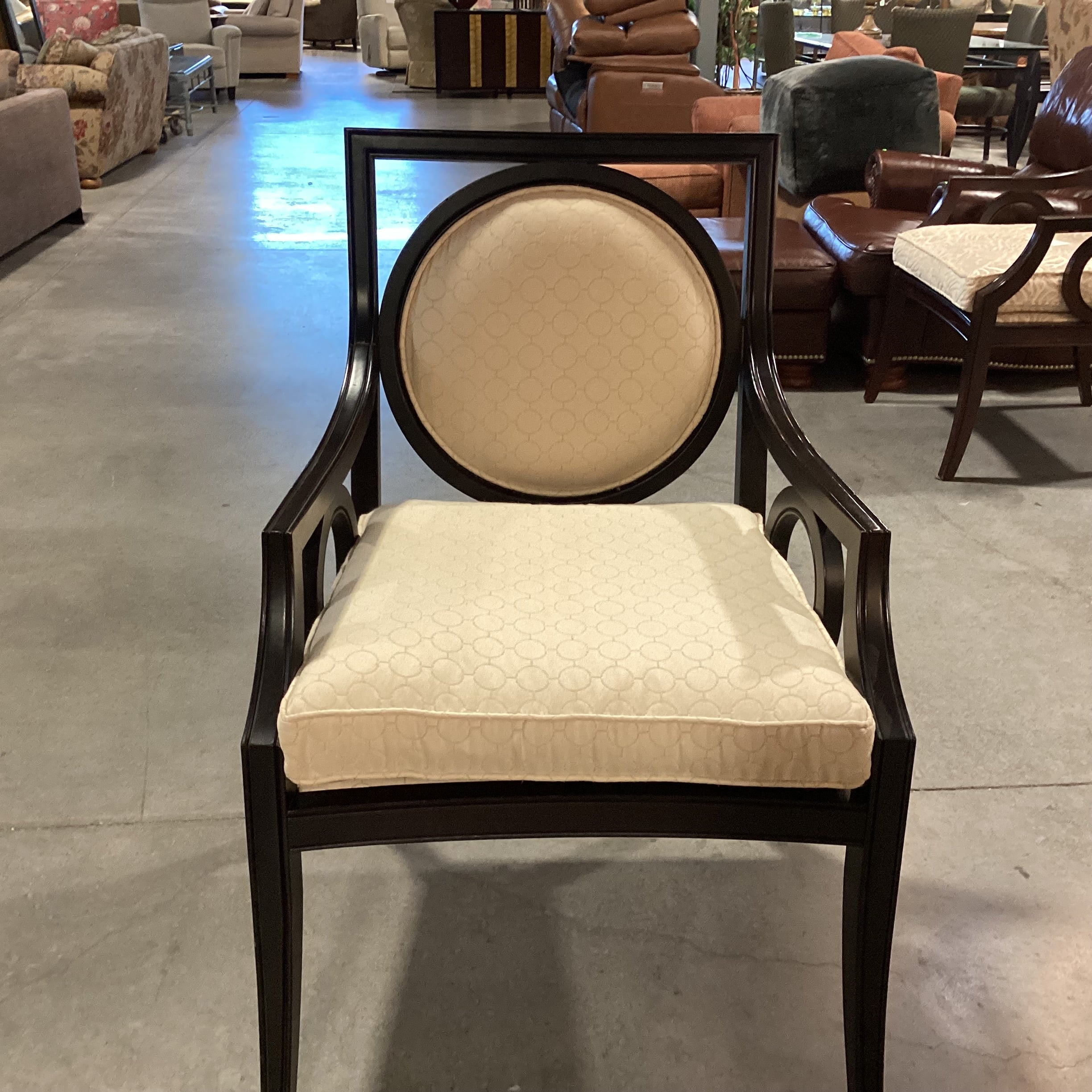 Custom Dark Finish Wood Circle Design & Cream Down Mix Chair 27"x 27"x 39"