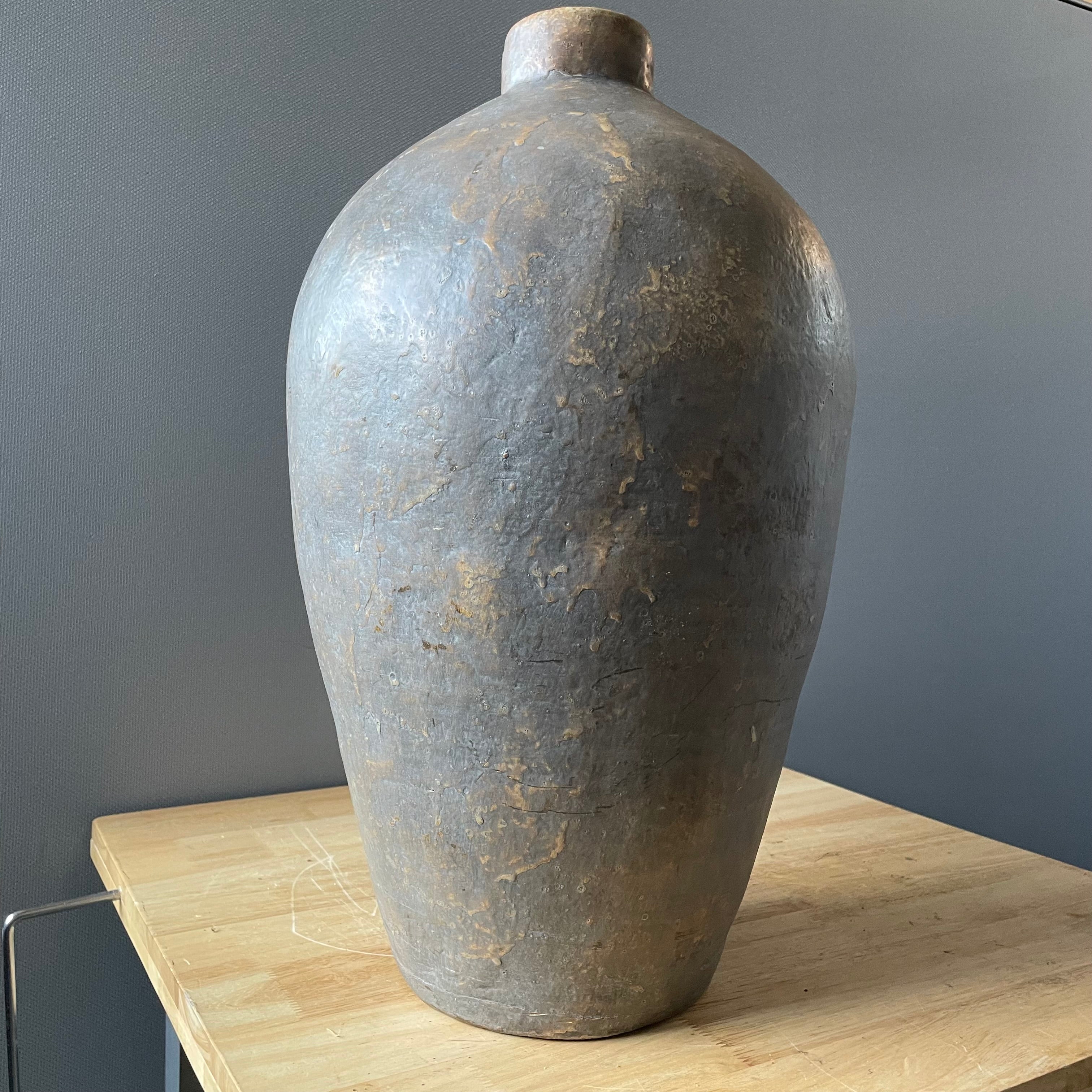 Vintage Asian Terracotta Stoneware Rice Wine Jar, 12"x 21"