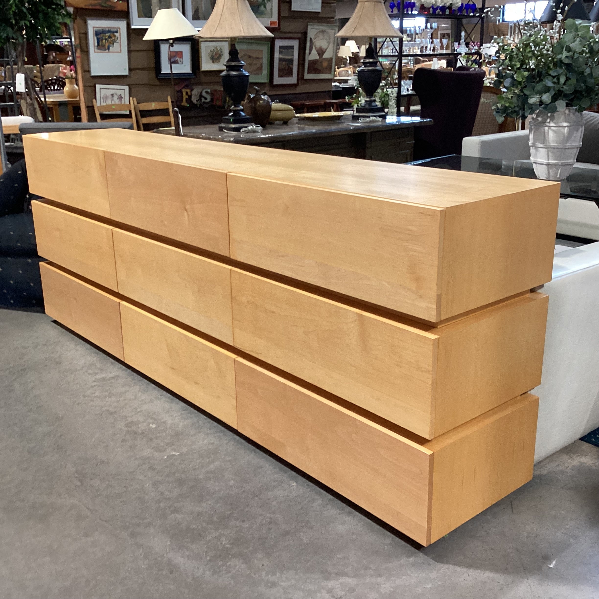 Custom Natural Maple 9 Drawer Dresser 96"x 19"x 36"