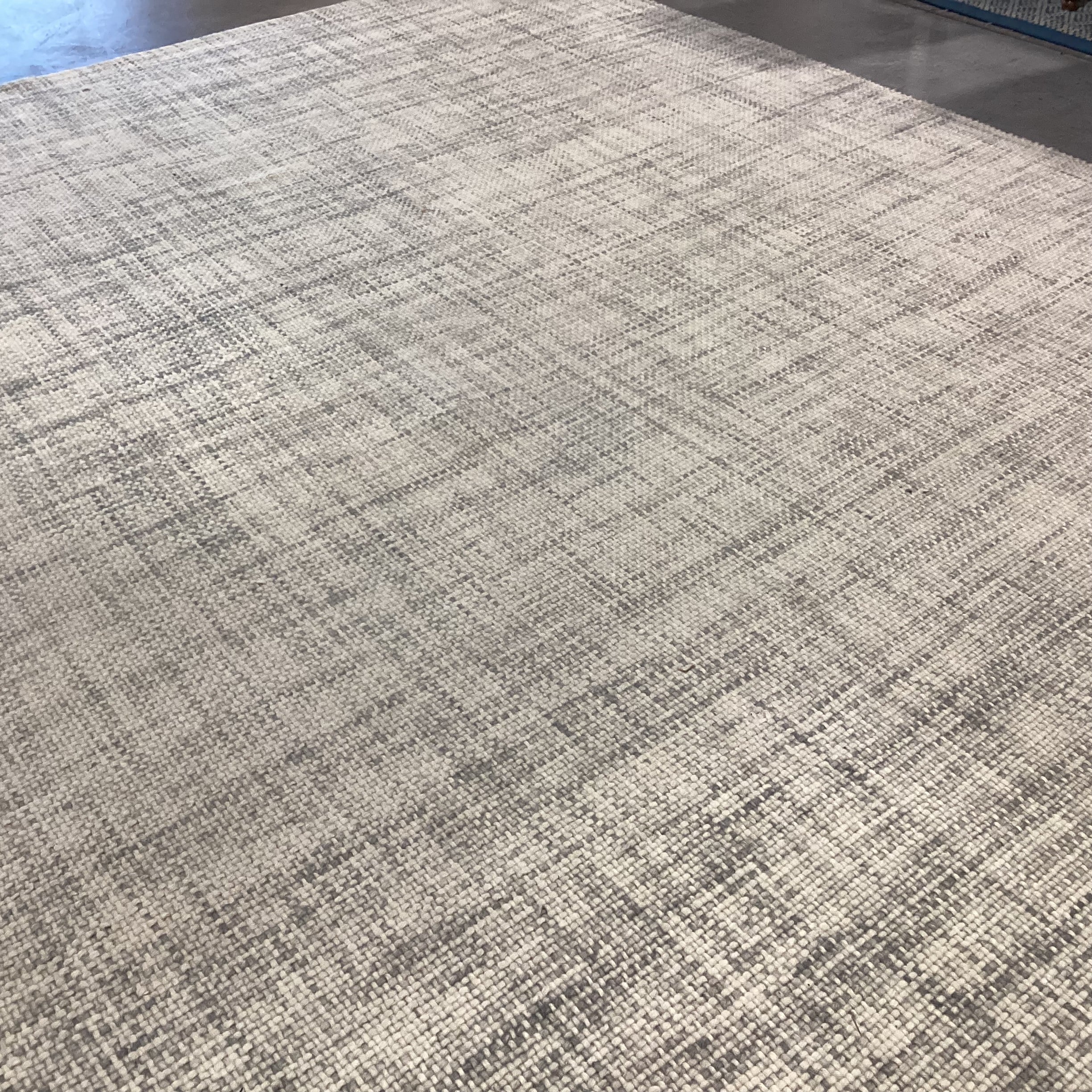 West Elm Cream Grey Blue Heathered Basket Weave Wool Rug 10'x 14'