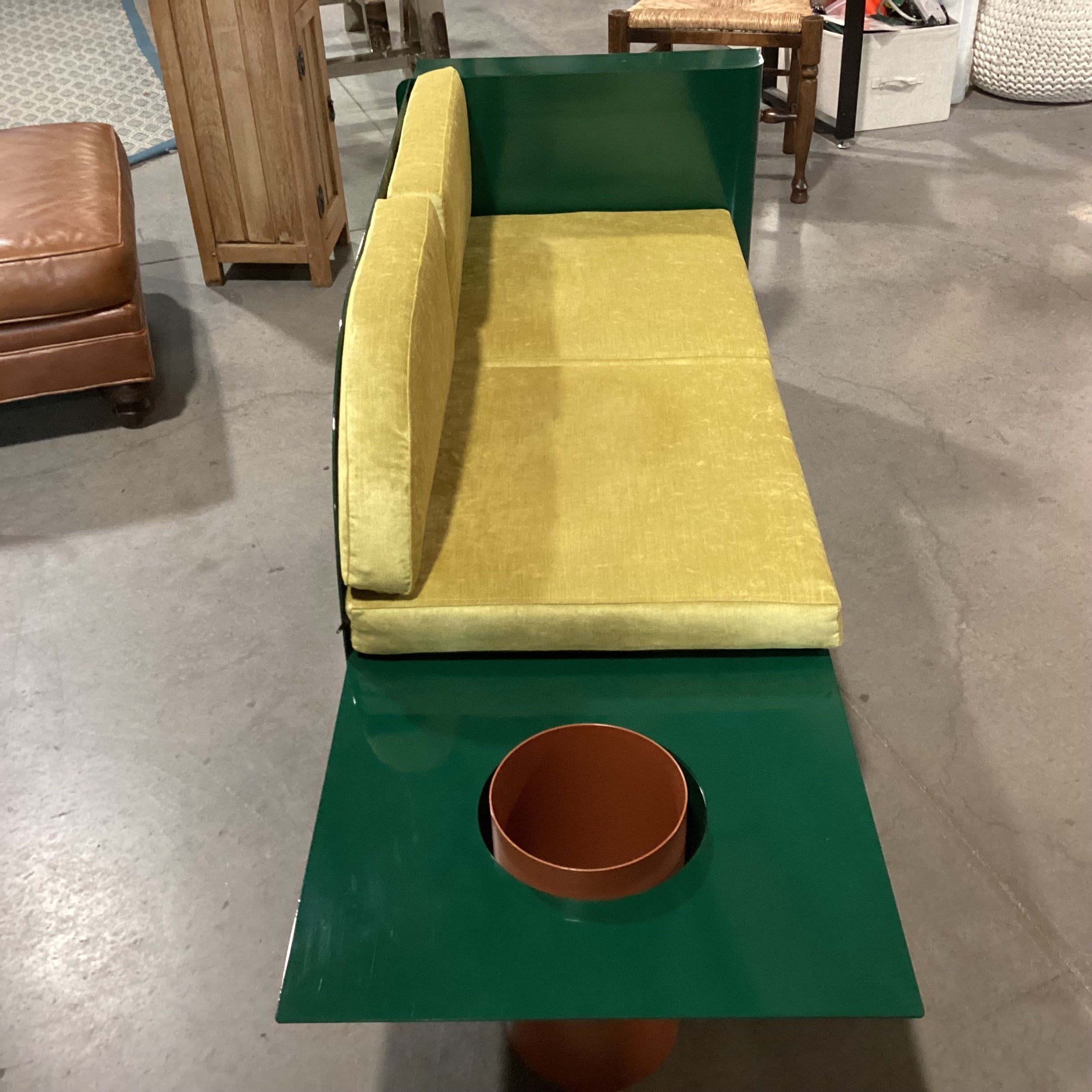 Maxim Scherbakov for Supaform Disused Collection Powder Coated Steel & Yellow Velvet Cushions Bench Sofa 72"x 26"x 28"