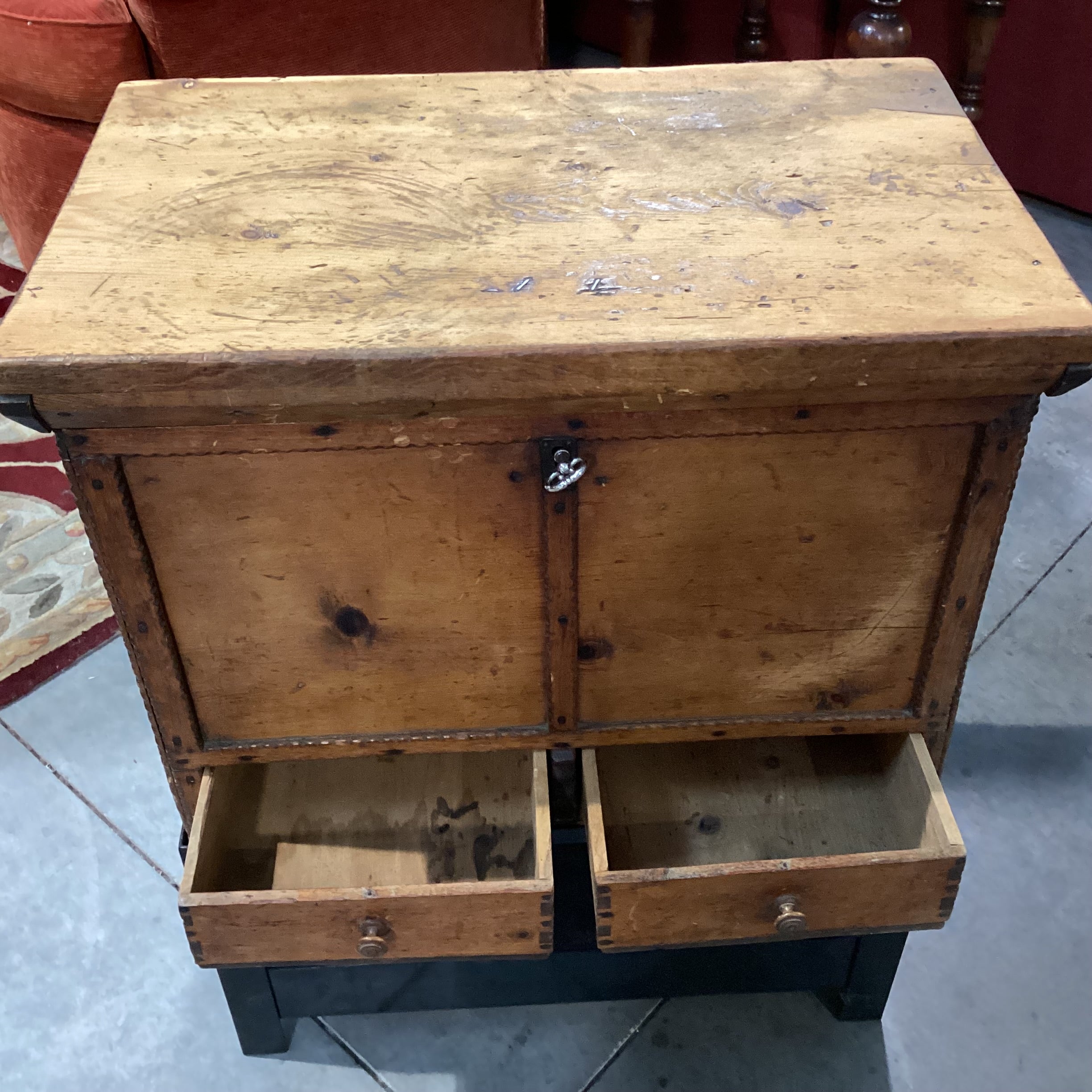 Antique Carved Wood with Metal Stand 2 Drawer & Storage Chest Trunk 22.5"x 14.5"x 28.5"