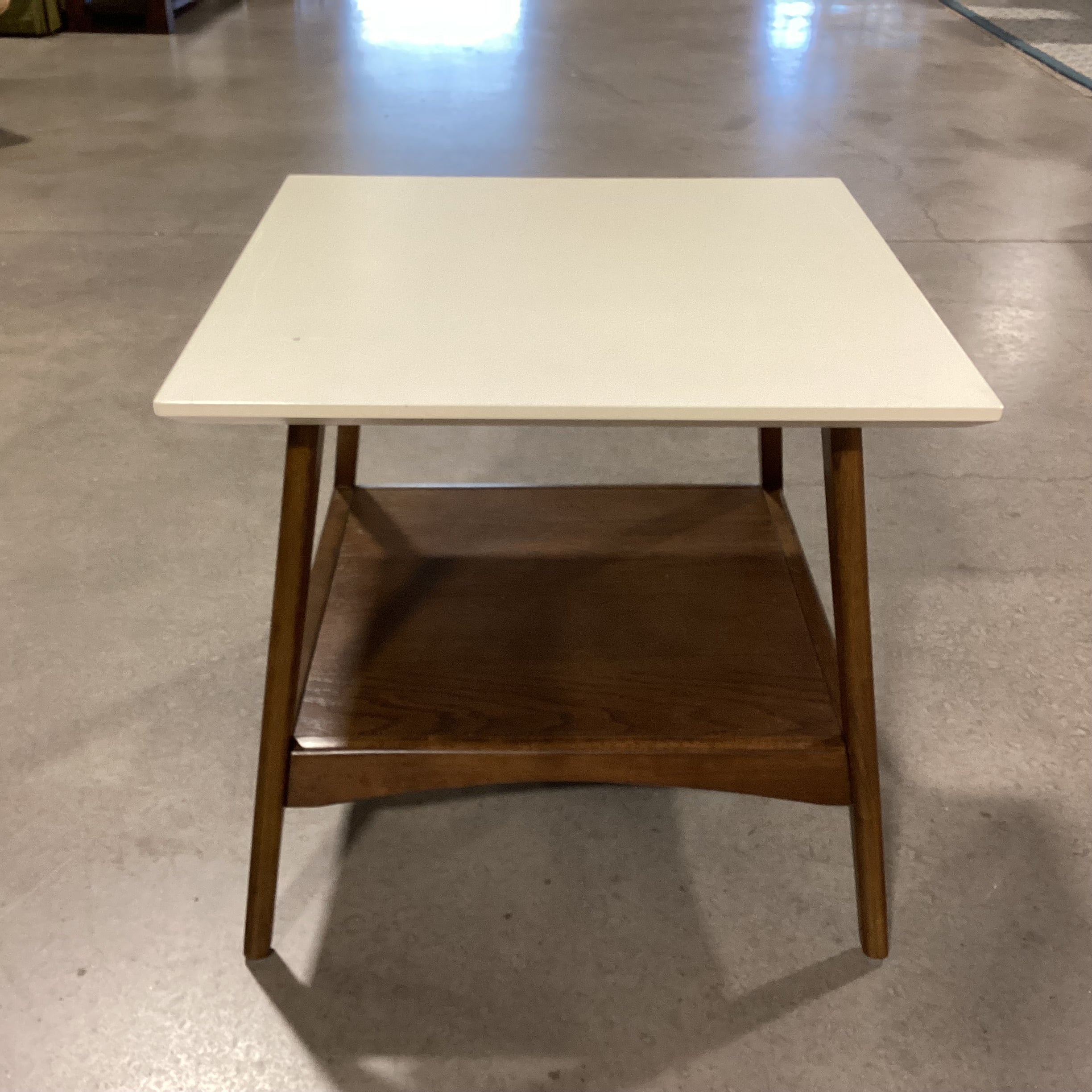 E & E Co Madison Park Parker Mid Century Style White & Finished Oak End Table 24"x 24"x 22.5"