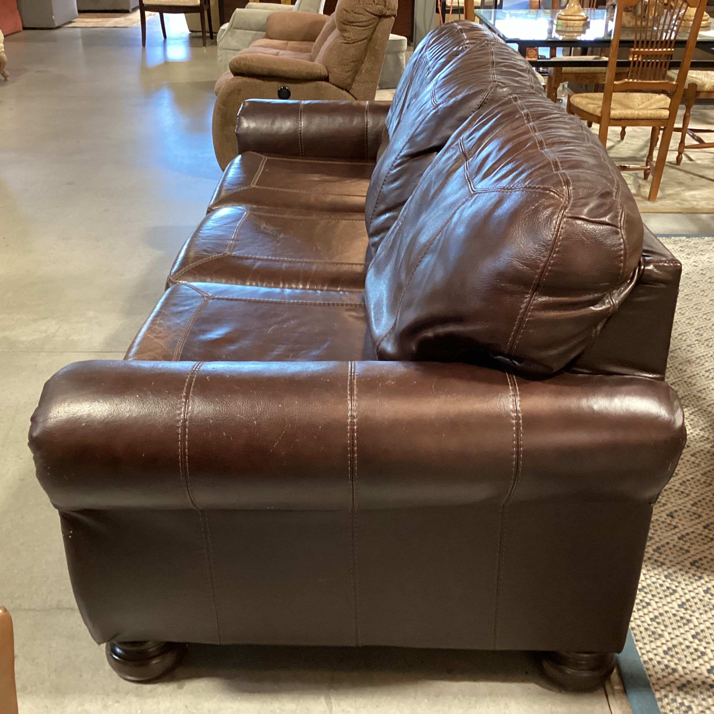 Ashley Furniture Dark Brown Leather Nailhead Roll Arm Sofa 99"x 41"x 38"
