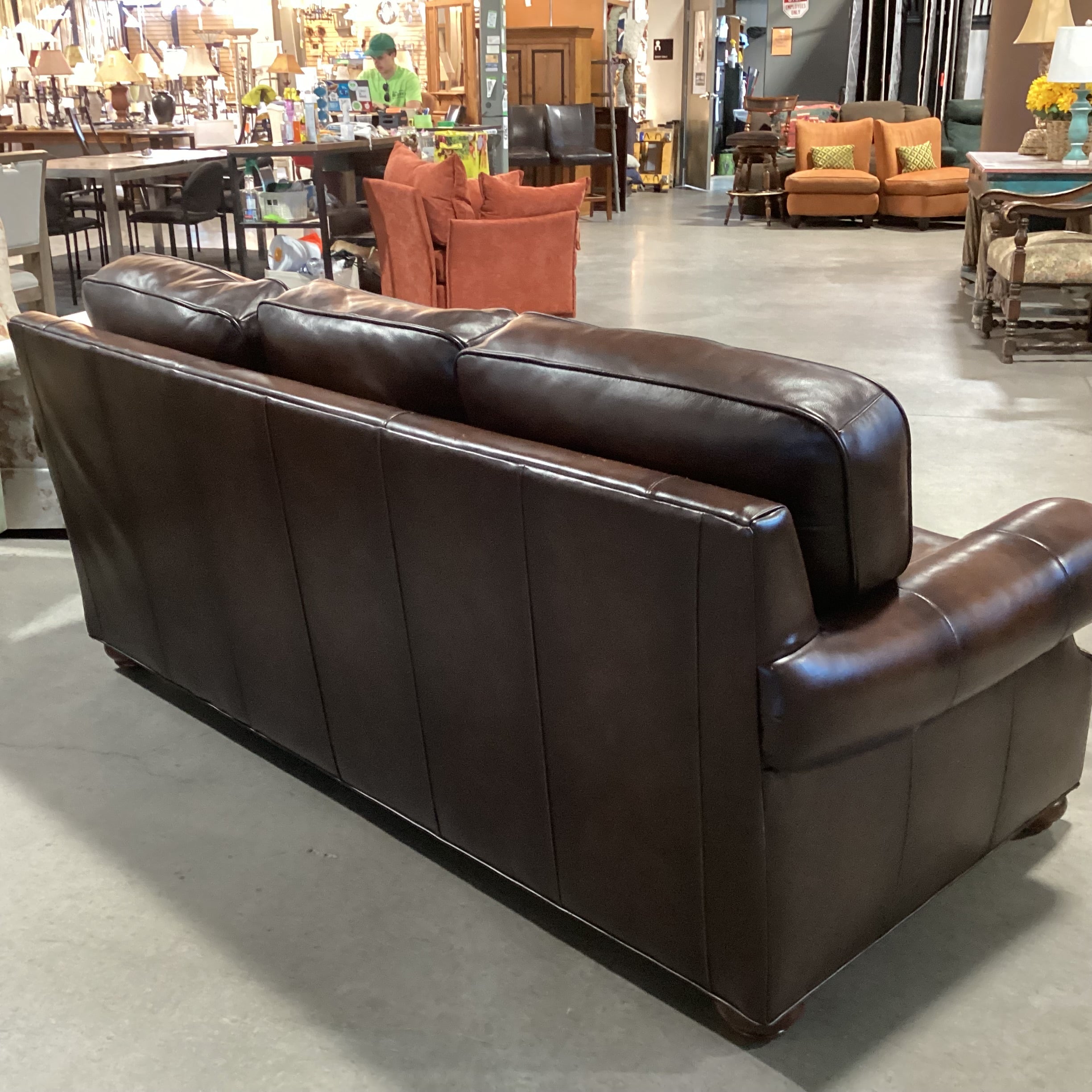 Brown Leather Nailhead with Roll Arm Sofa 82"x 40"x 36"