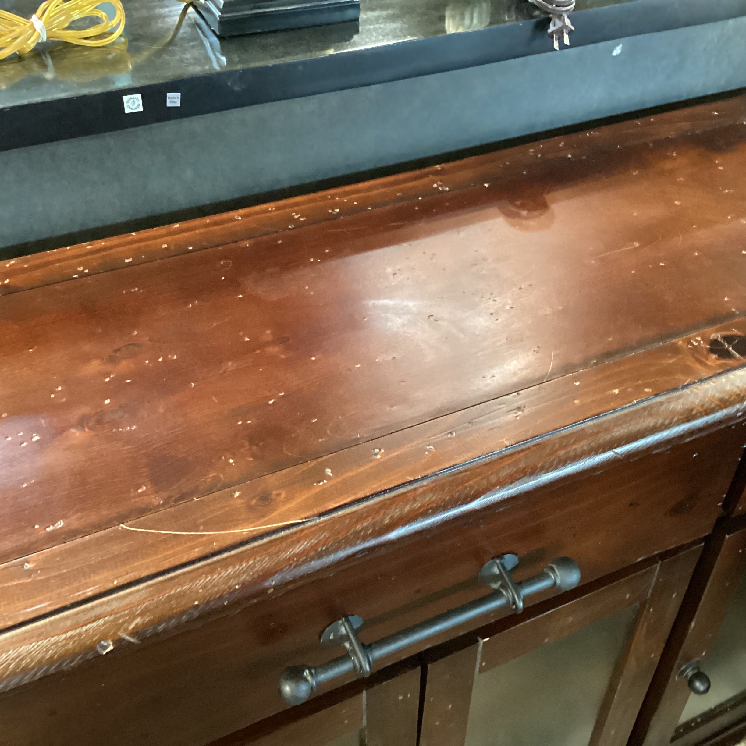 Dark Distressed Wood 4 Door 3 Drawer Rustic Console Credenza 61"x 17.5"x 35"