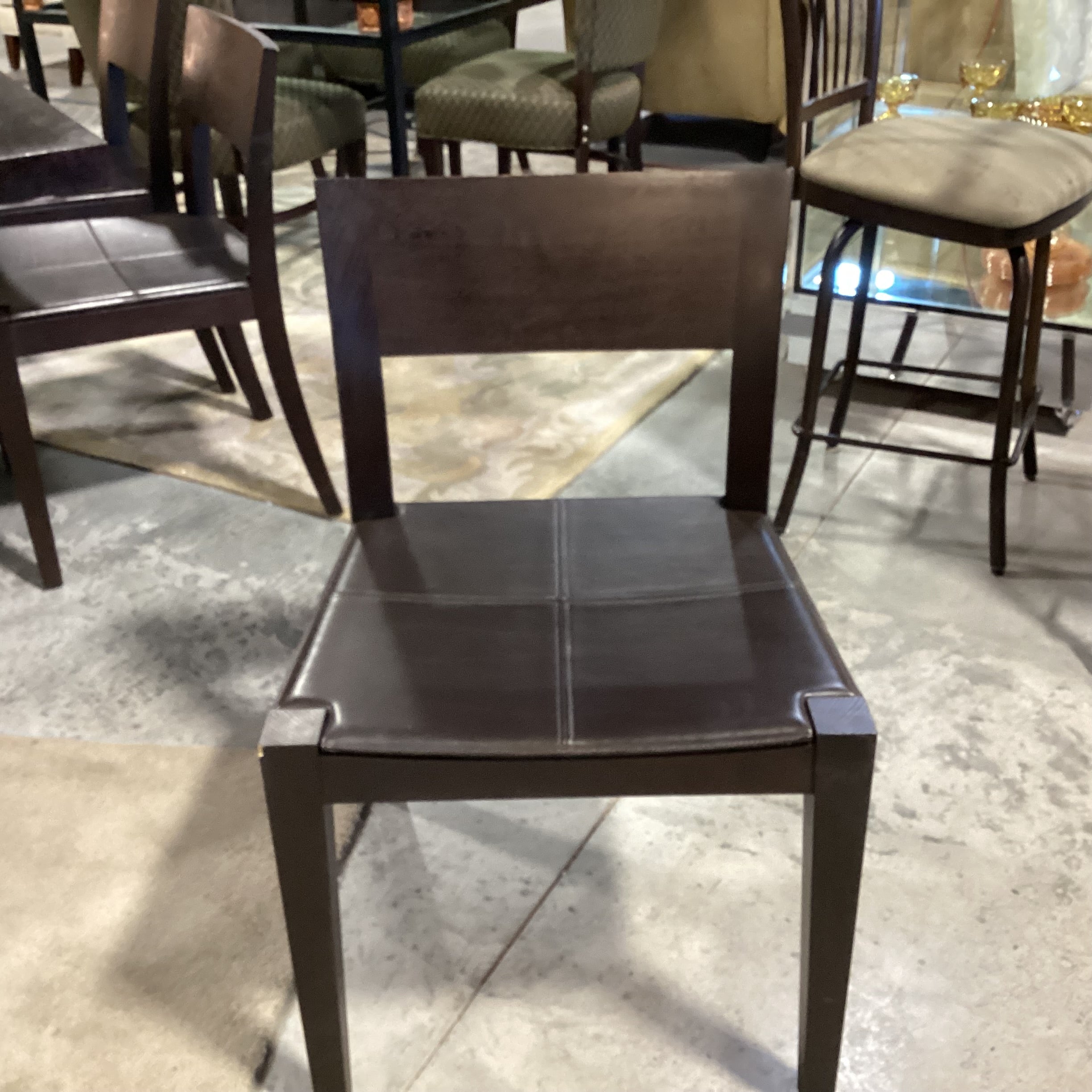 Casa Milano Italian Modern Japandi Design Table with 8 Wood & Leather Chairs Dining Set 59"x 59"x 29"