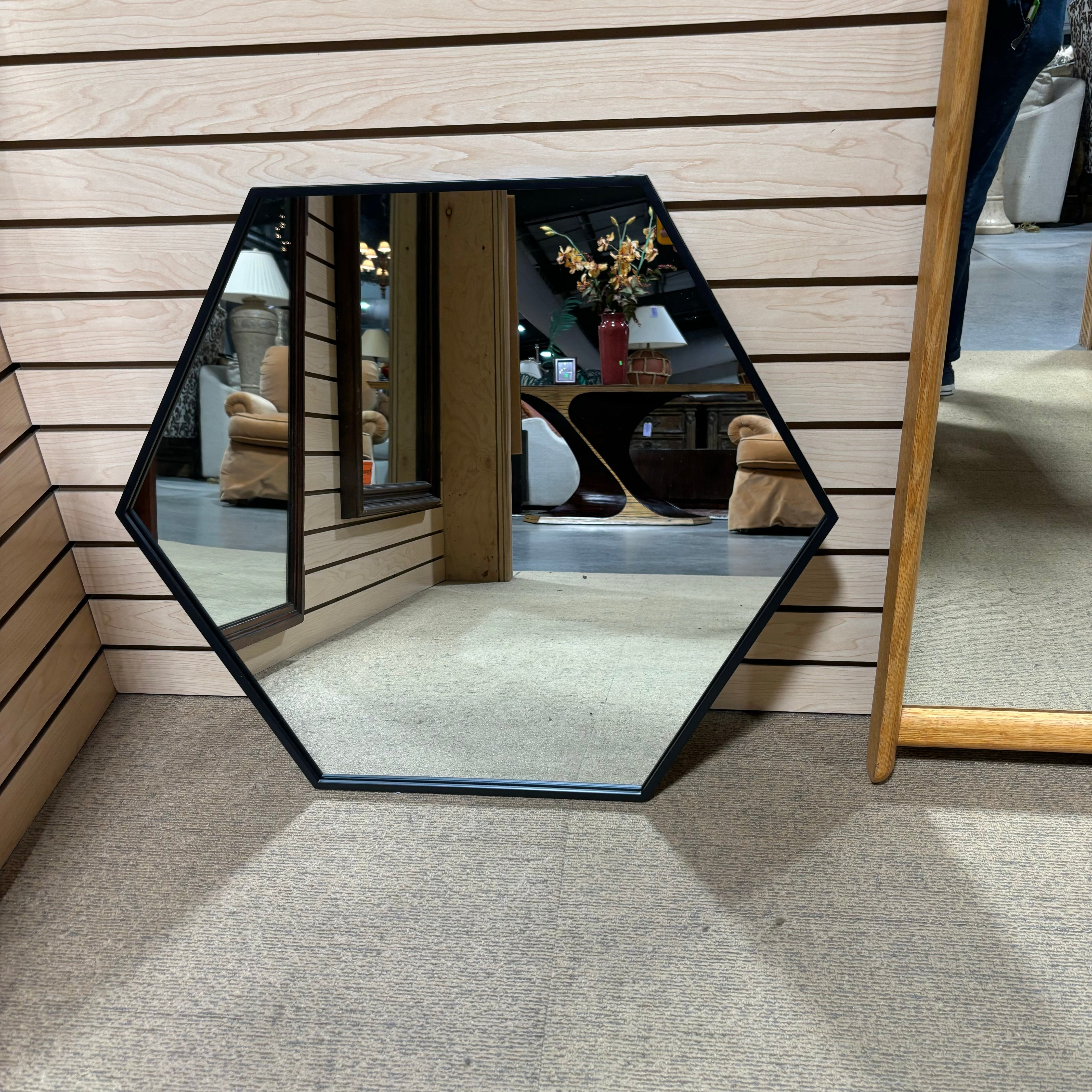 Black Framed Hexagonal Mirror 30"x 26"
