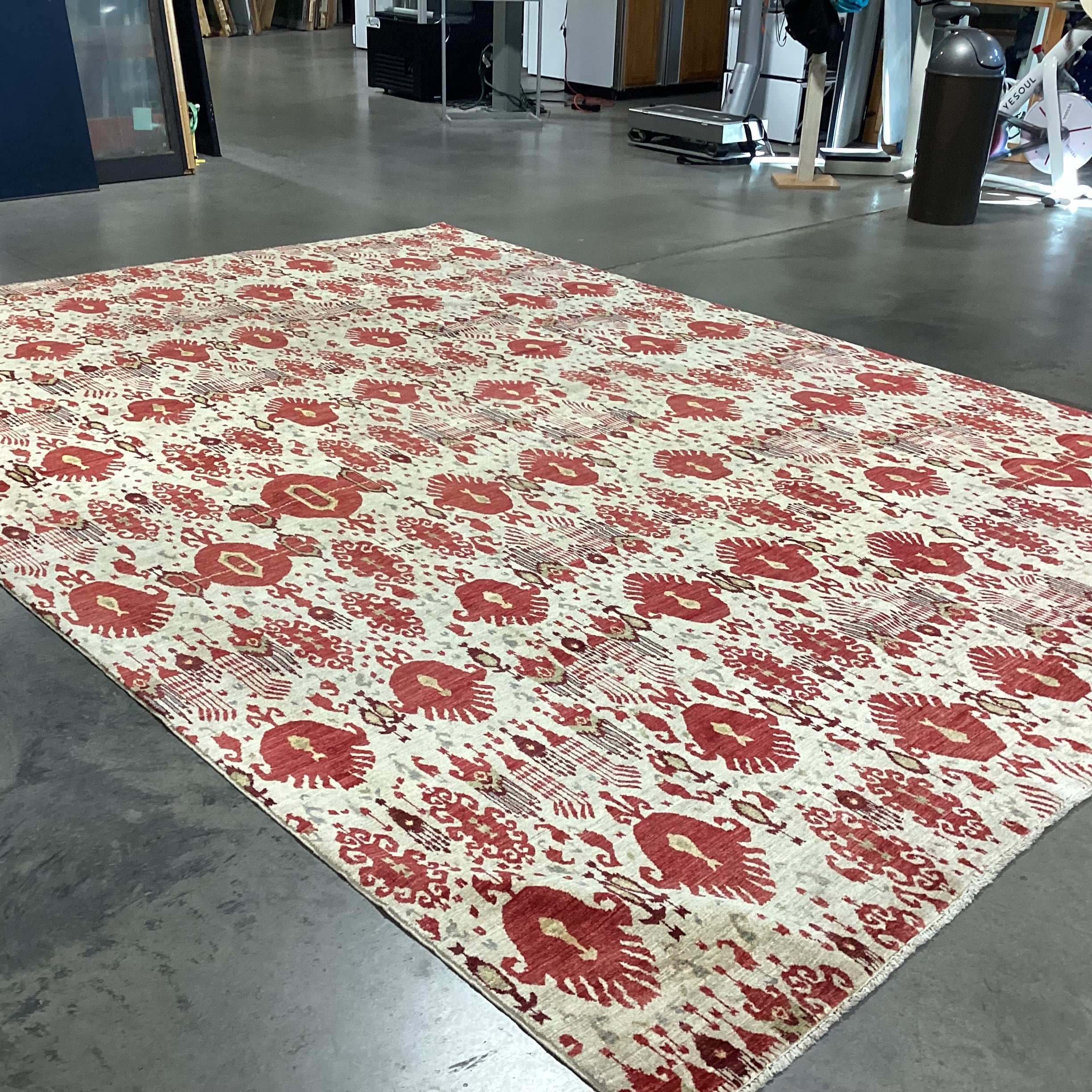 Isberian Gold & Red Ikat Design Hand Woven Wool Rug 9'10"x 13'8"