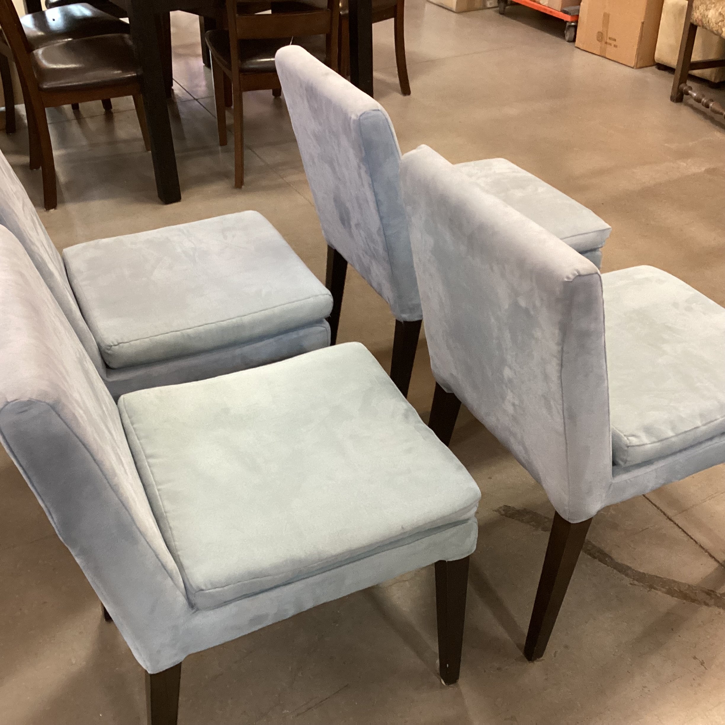 SET of 4 West Elm Blue Ultra Suede & Black Wood Legs Dining Chairs 19"x 24"x 33"19"x 24"x 33"