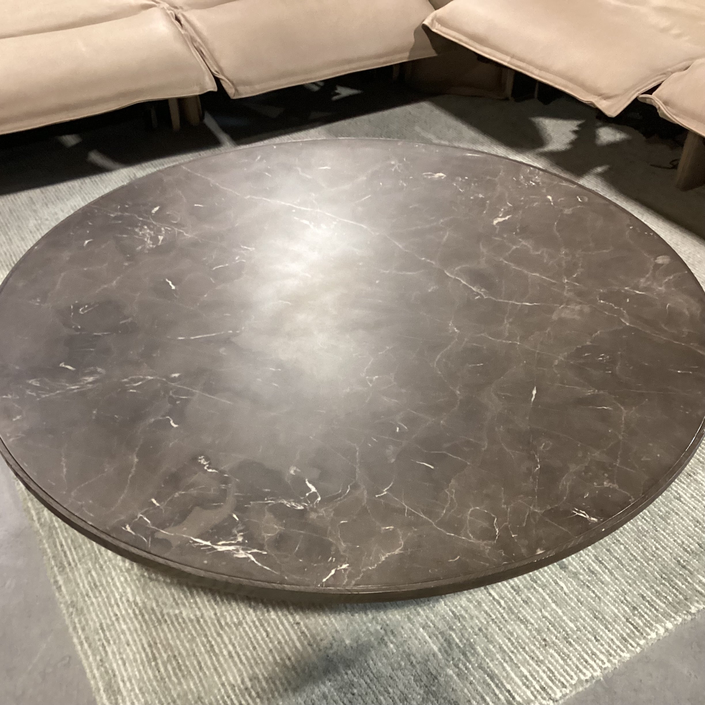 Aster Dark Finish Faux Stone & Ribbed Wood Pedestal Round Coffee Table 54" Diameter x 14.5"