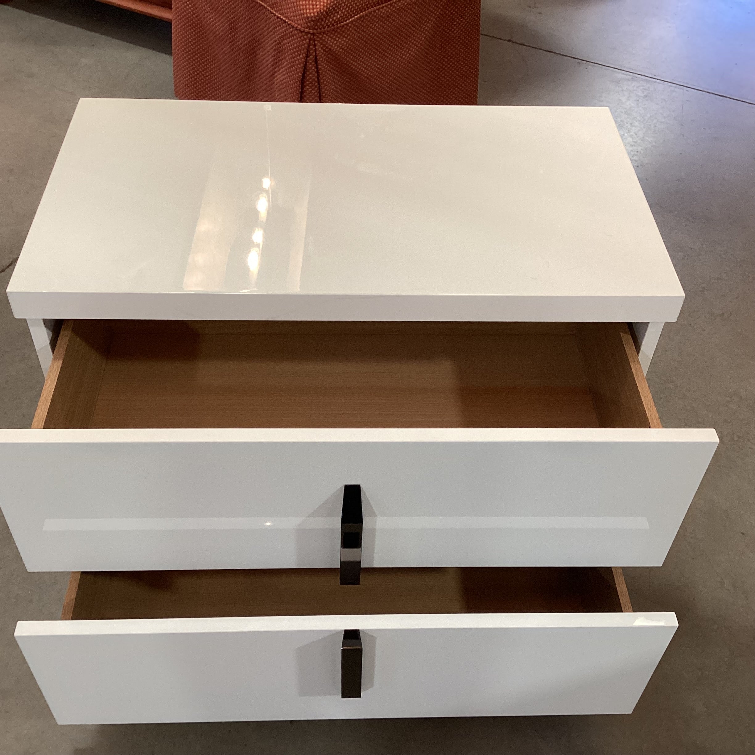 Alf DaFre Made in Italy Modern White Lacquer & Chrome 2 Drawer Nightstand 30"x 17"x 24"