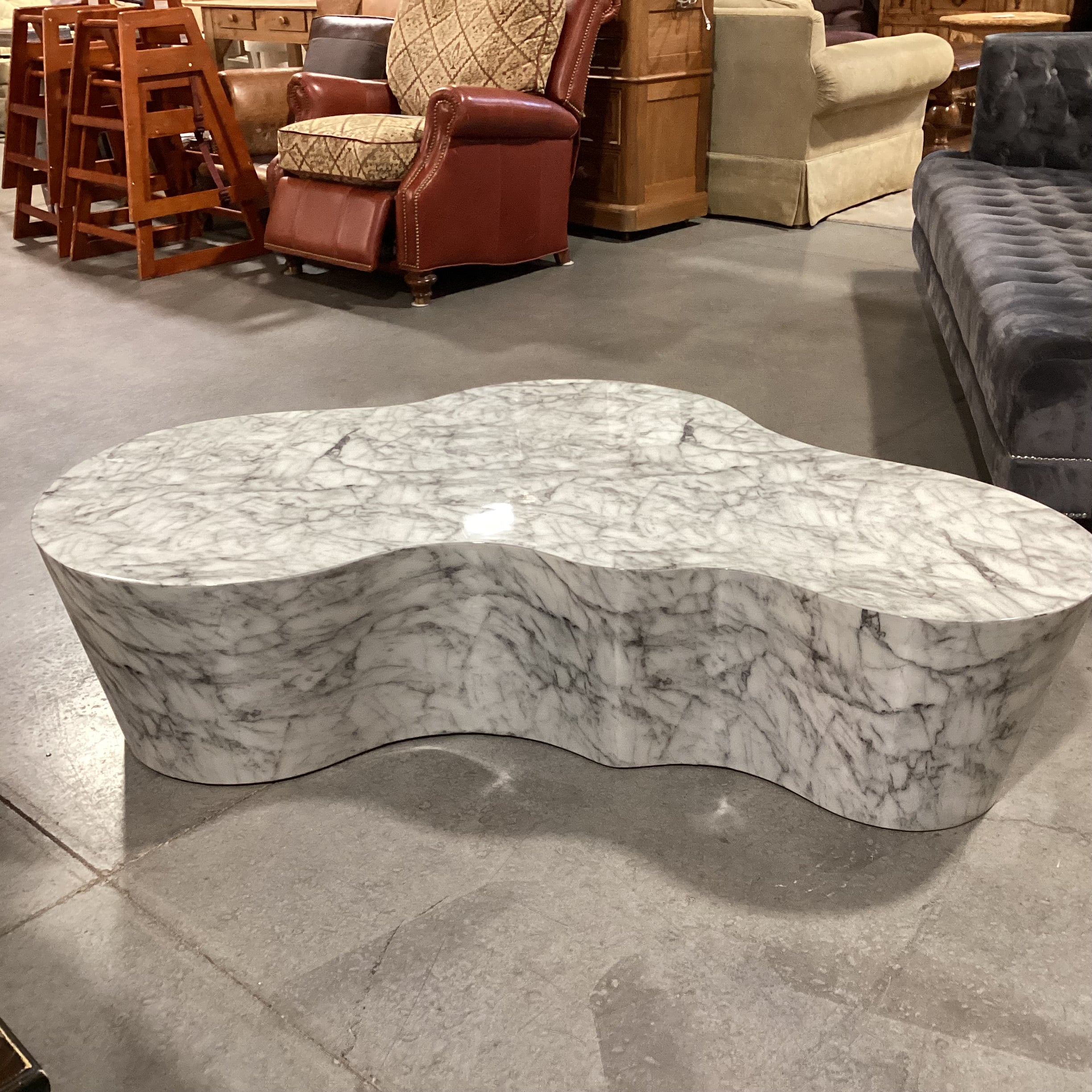 Sunpan Ava Sculpted Concrete with Overlaid Marble Look Finish Coffee Table 60"x 36"x 14.5"