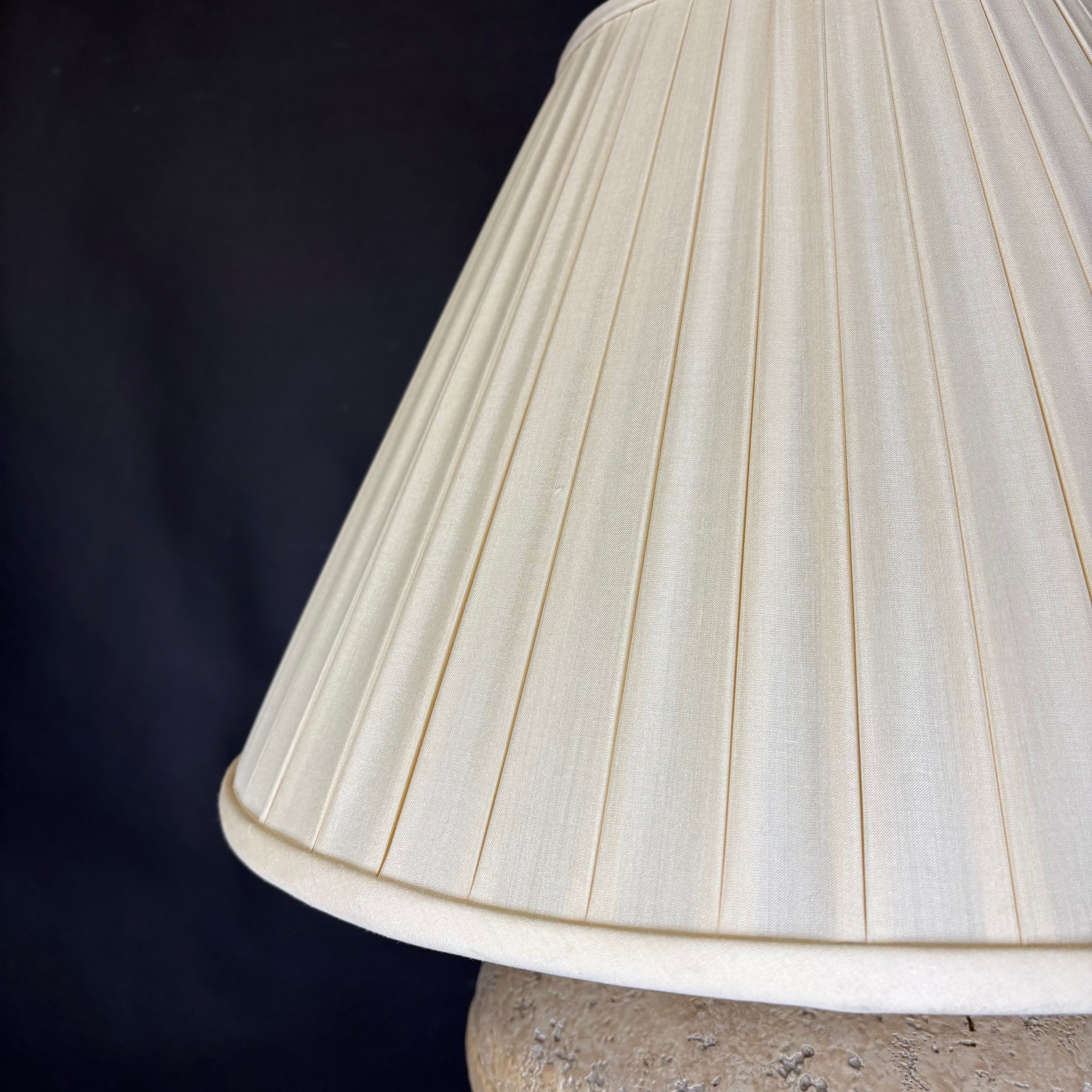 Vintage Post Modern Cream Faux Stone and Elephant Detailing with Shade Floor Lamp 20” Diameter @ Shade x 60”