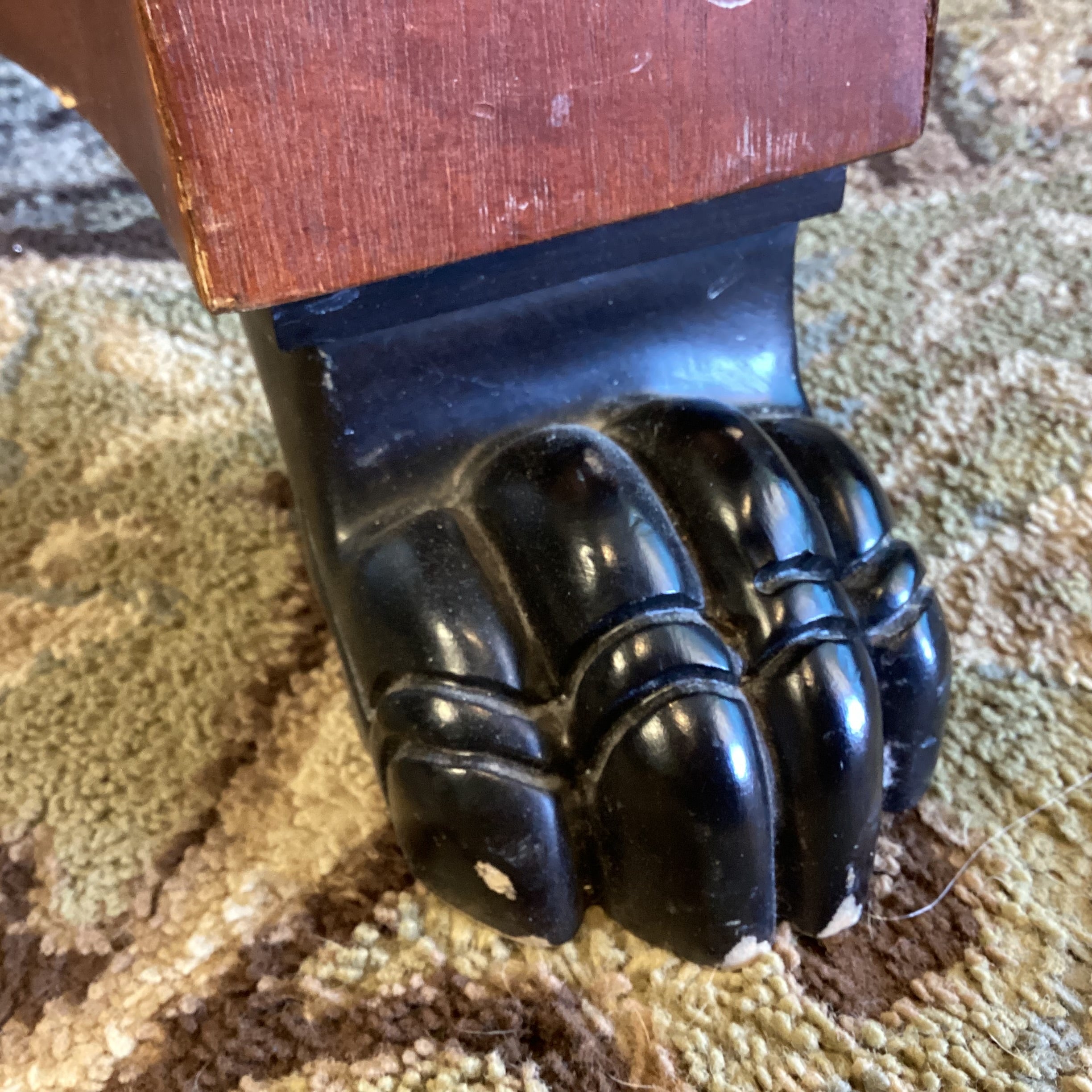 Ralph Lauren Round Black Marble Mahogany Pedestal with Carved Paw Feet Foyer Accent Table 38.5" Diameter x 28"