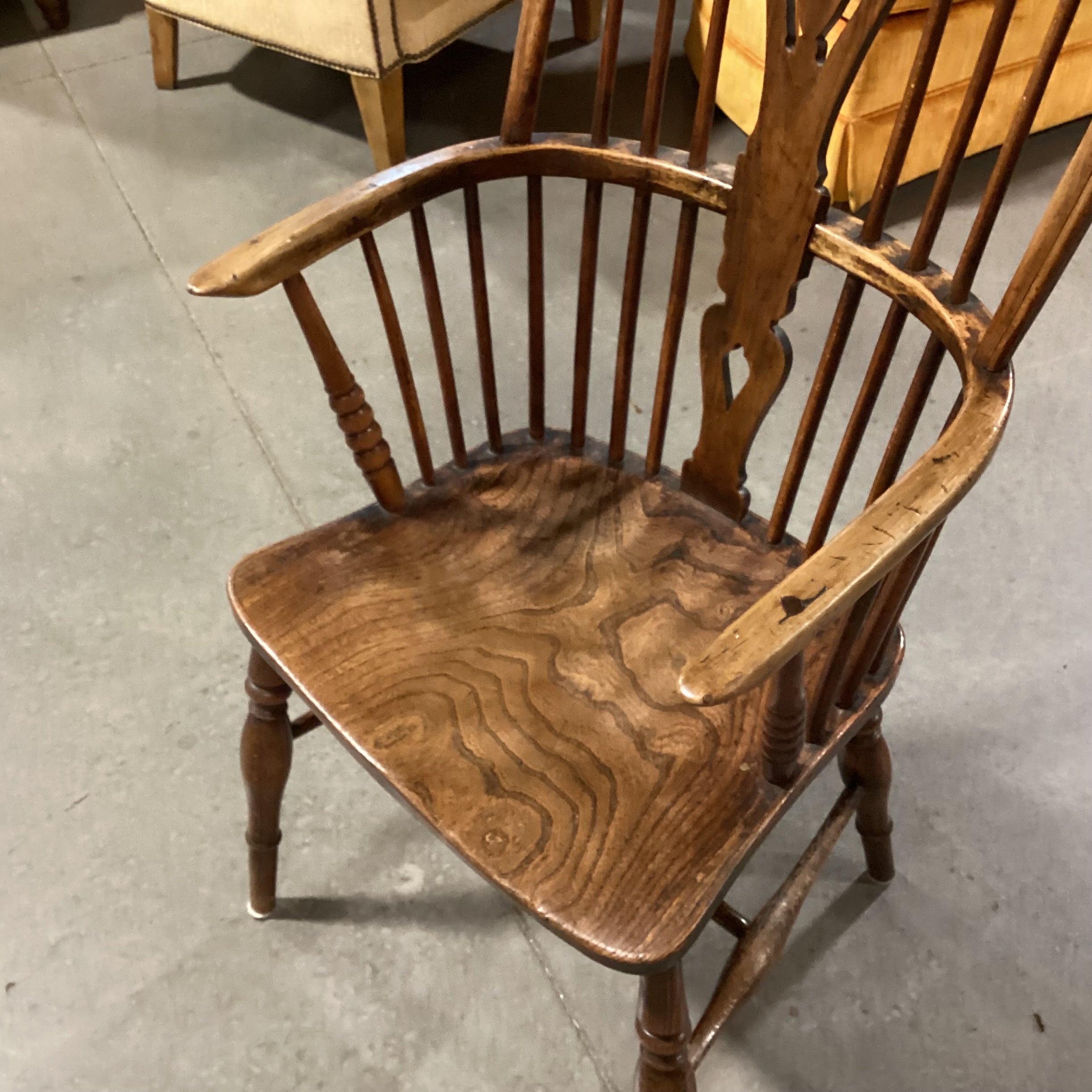 Antique English Elmwood High Back 1800 Windsor Arm Chair 21"x 21"x 41"