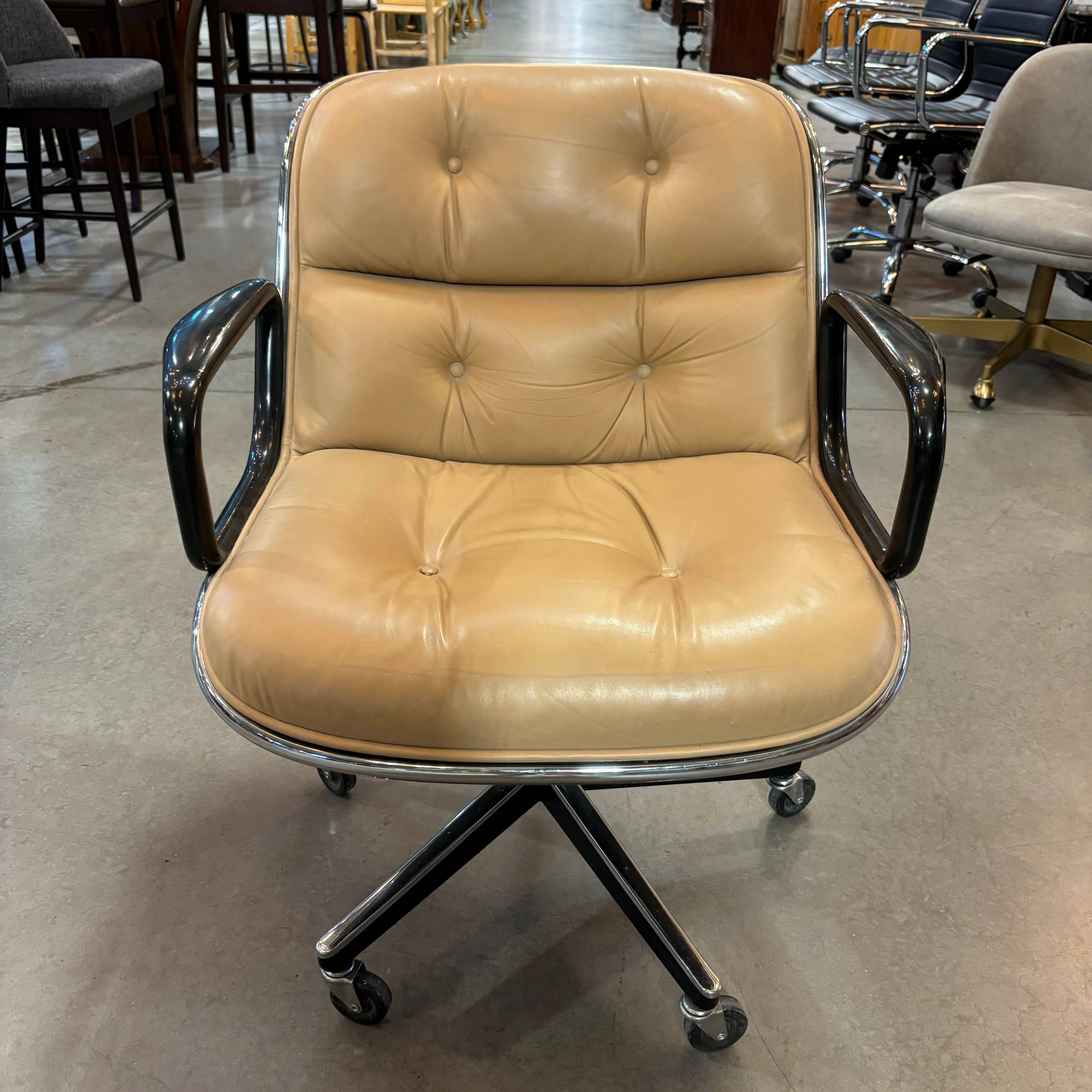 Vintage Knoll Designed by Charles Pollock Blonde Leather & Steel Office Chair 27"x 27"x 33"