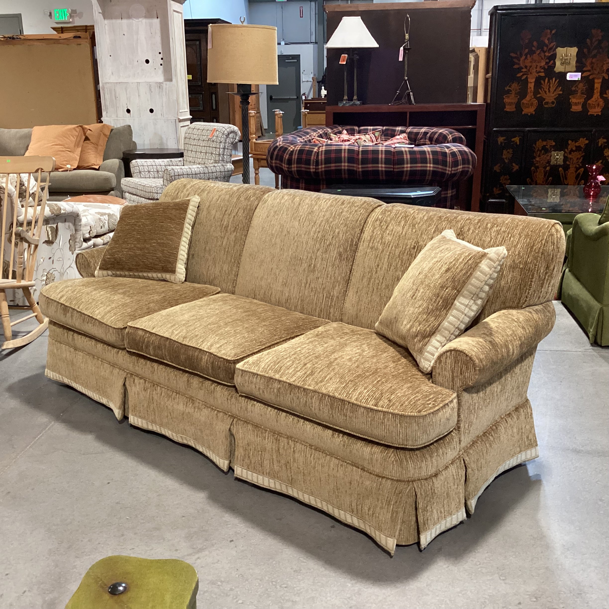 Custom Golden Moss Ribbed Texture Chenille Woven Sofa 86"x 38"x 35"