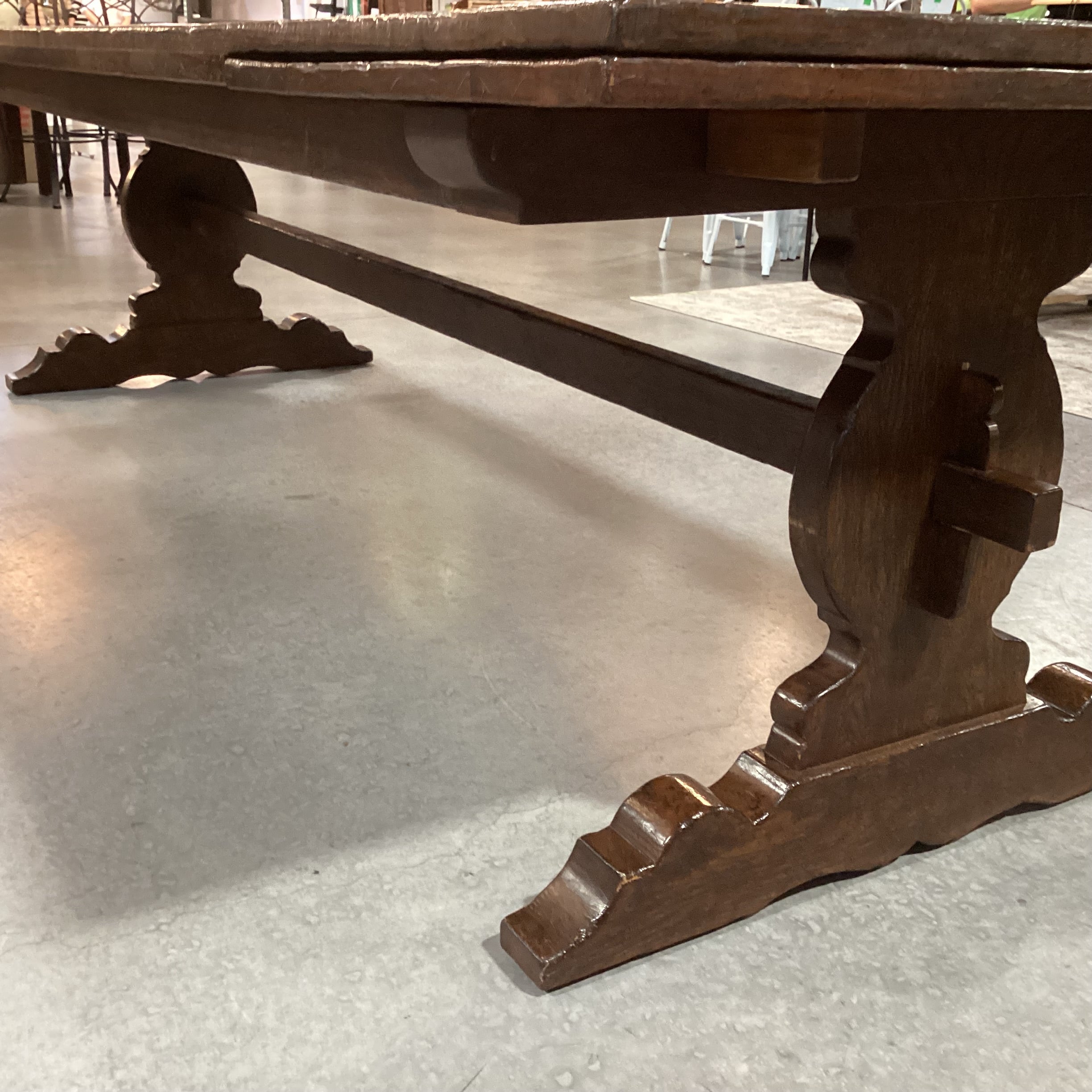 Antique Dark Finish Wood with End Extend Leaves & Trestle Dining Table 108" to 155"x 42"x 30.5"
