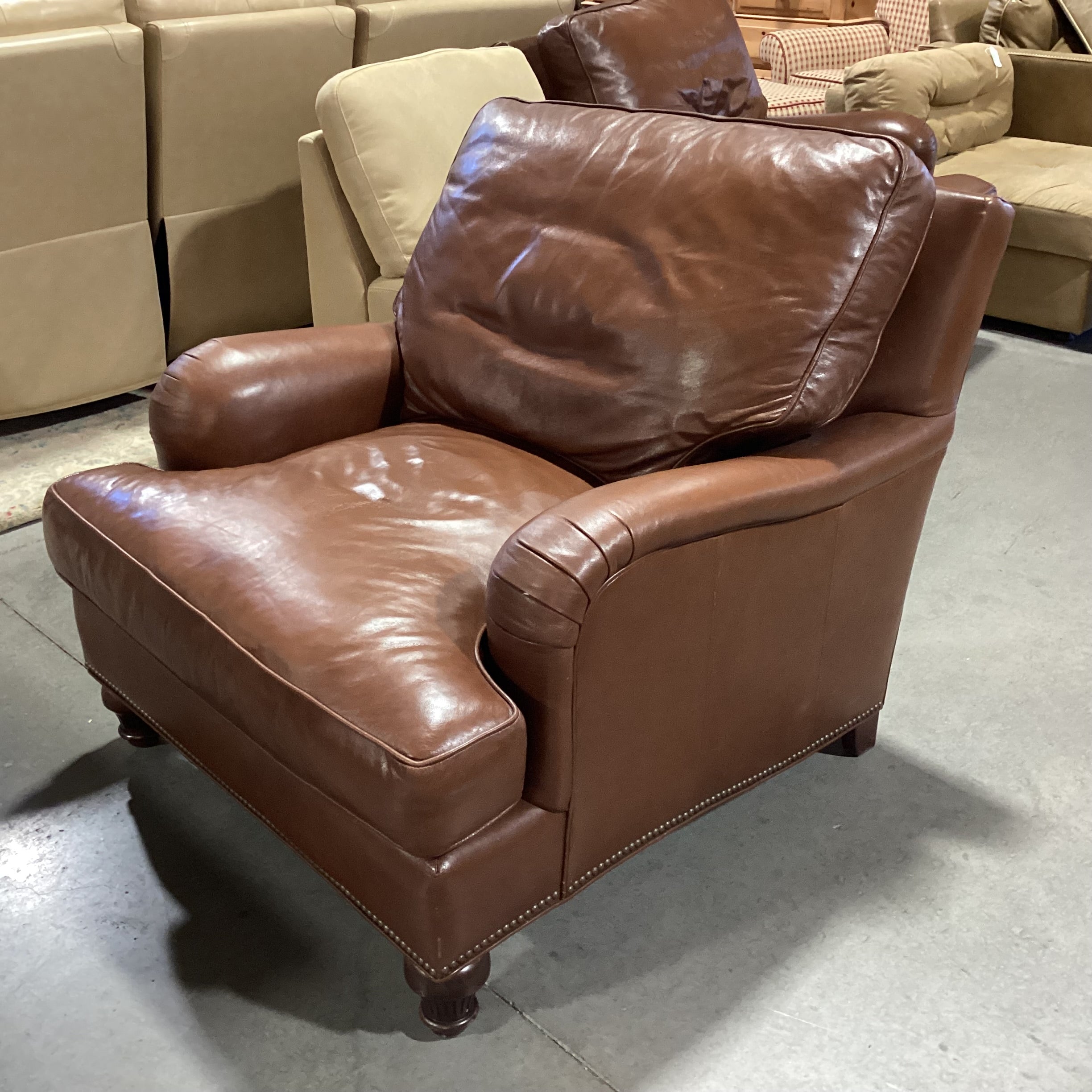 Leather Master NC Brown Leather Nailhead Down Mix Chair 36"x 41"x 33"