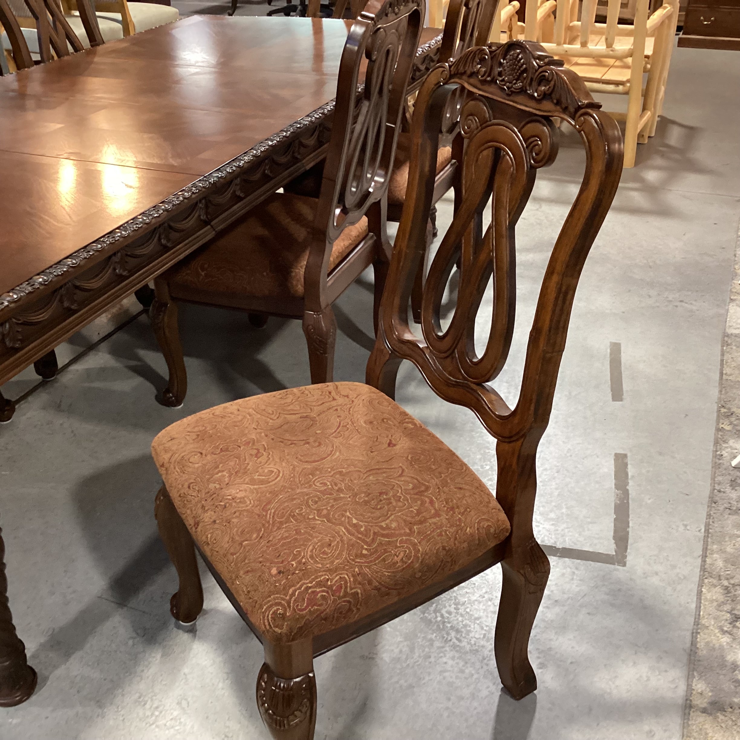 Ashley Furniture North Shore Ornate Carved Wood 2 Leaf Table with 8 Chairs Dining Set 108"x 44"X 31"