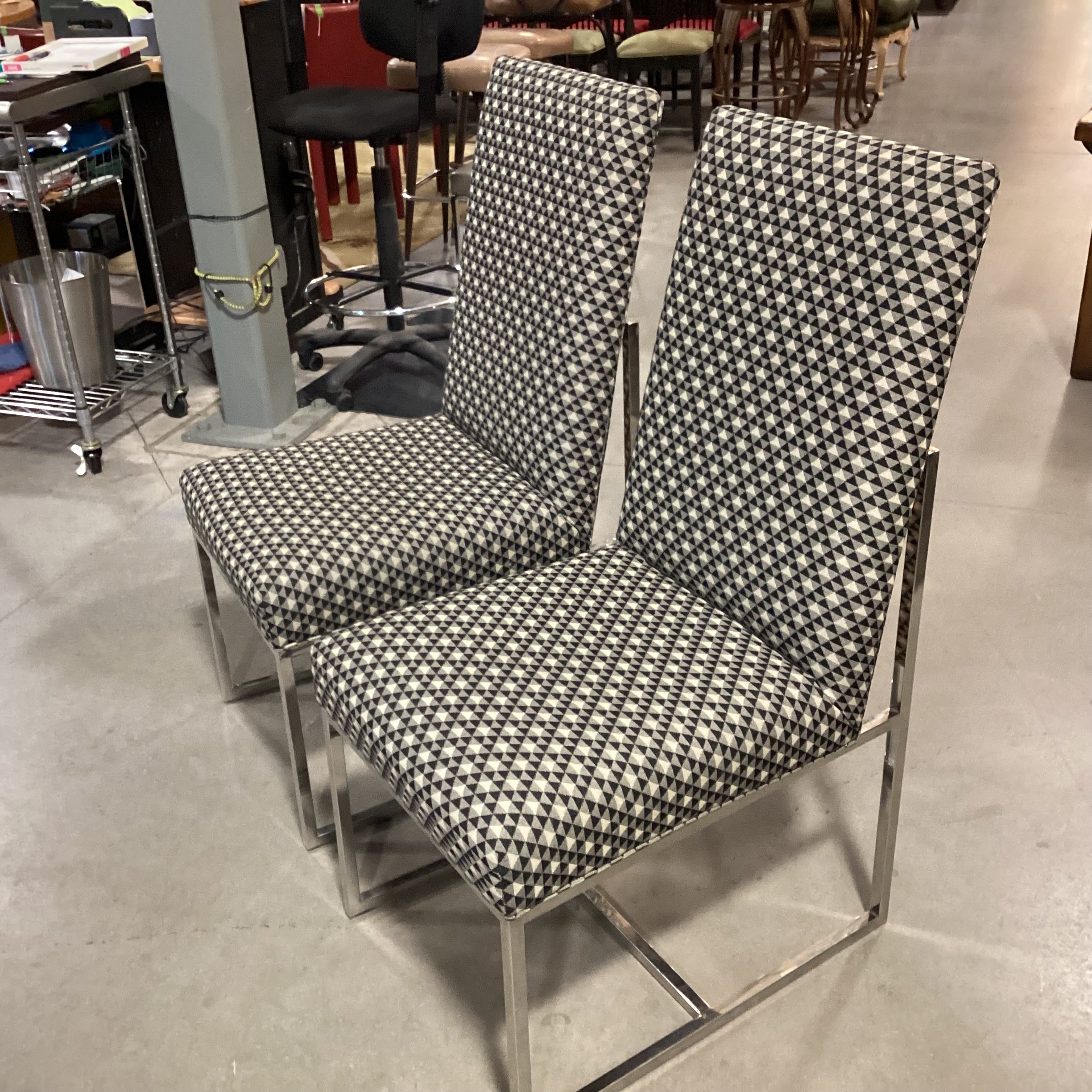 SET of 2 Modern Black Beige Pattern & Chrome Dining Chairs 20"x 25"x 41"