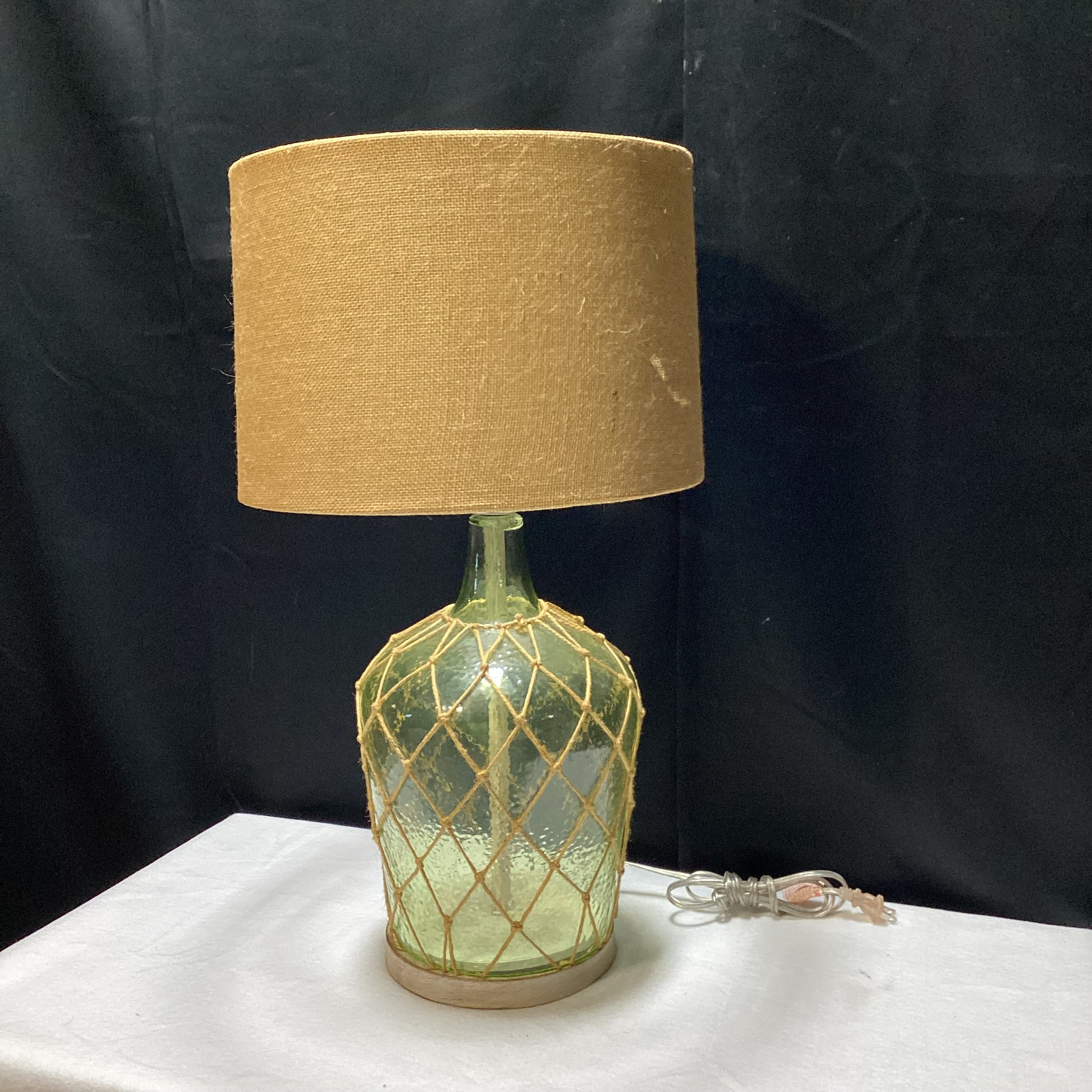 Nautical Style Textured Glass Table Lamp With Rattan Shade 14" x 28.5" x 7"