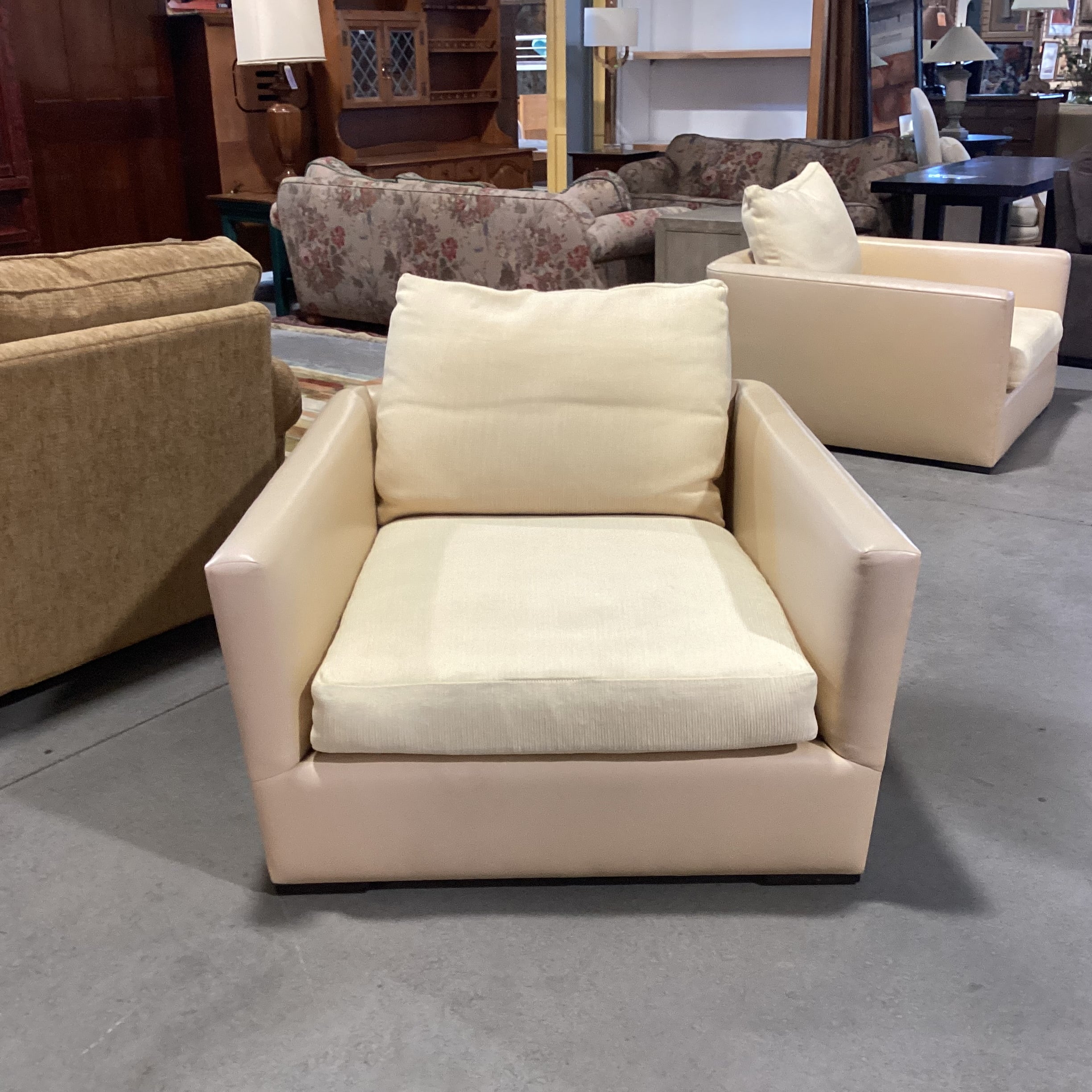 Gina B Custom Blonde Leather & Ribbed Upholstery Down Mix Chair 42"x 42"x 26"